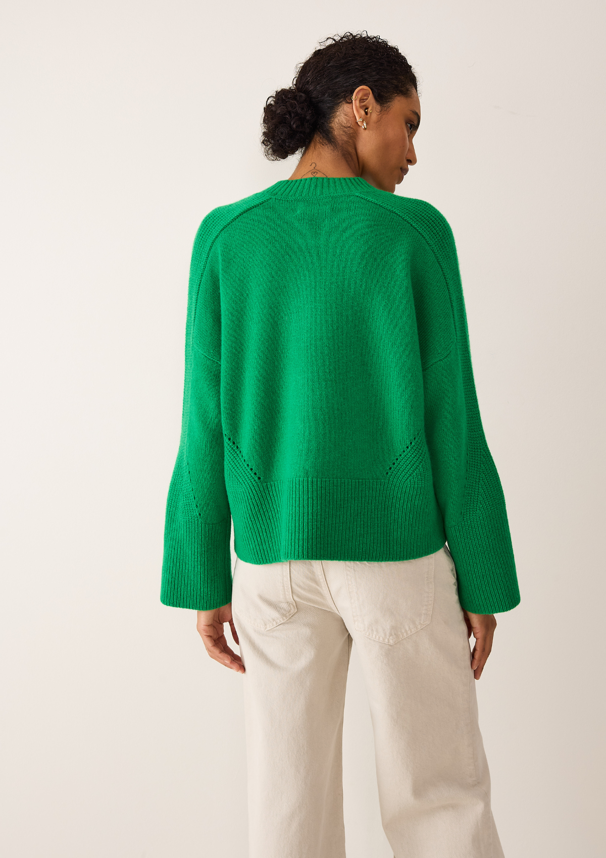 Ribbed Detail Lofty Crew Sweatshirt in Billiard Green