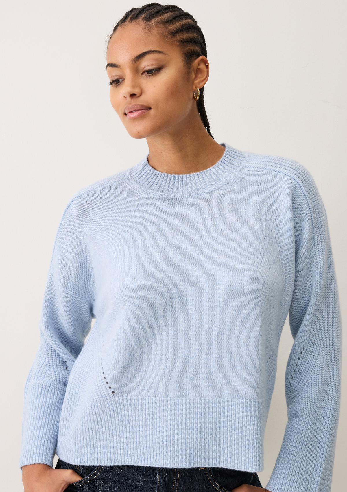 Ribbed Detail Lofty Crew Sweatshirt in Skyway Blue