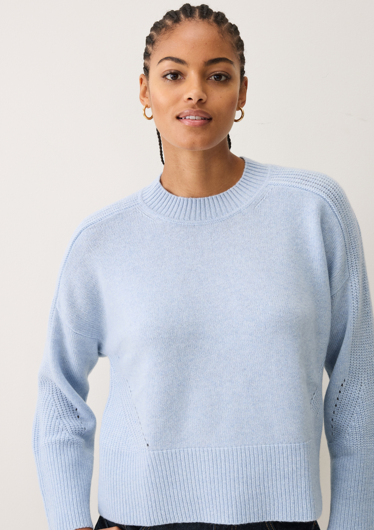 Ribbed Detail Lofty Crew Sweatshirt in Skyway Blue