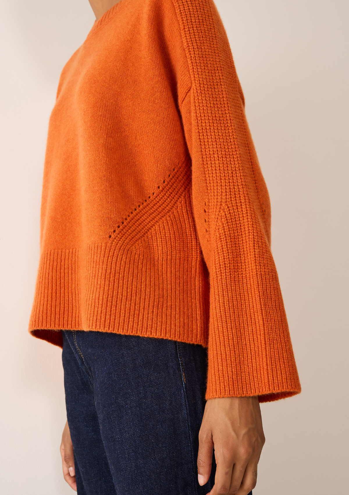 Ribbed Detail Lofty Crew Sweatshirt in Tiger Orange