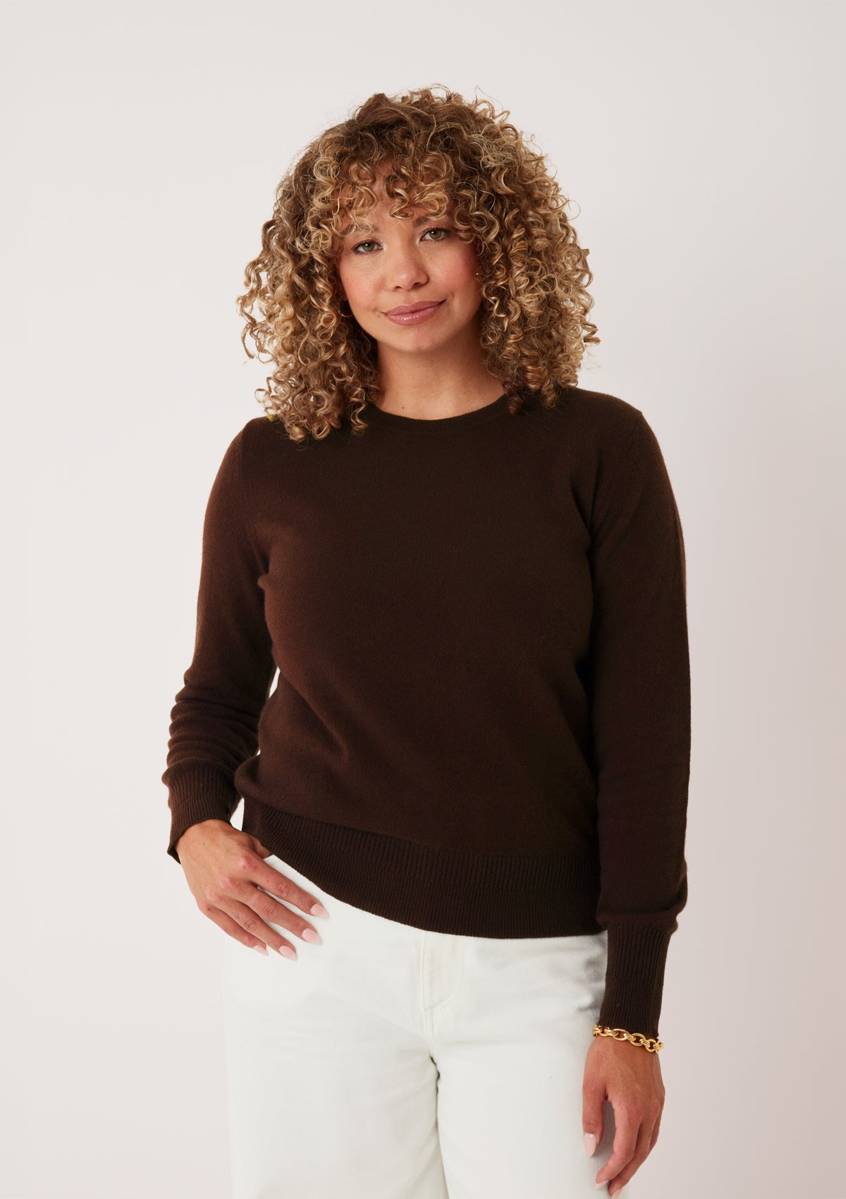 Cashmere Crew Neck Sweater in Americano Brown