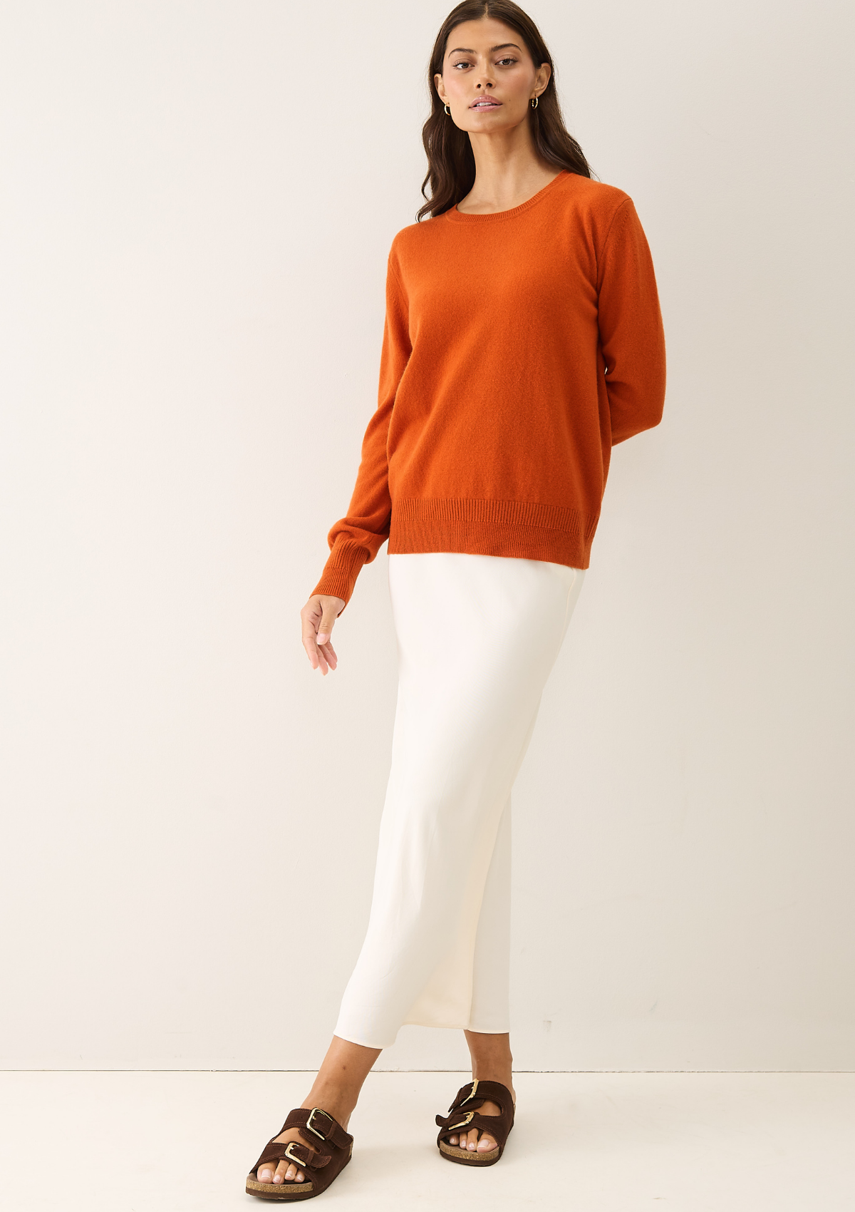 Cashmere Crew Neck Sweater in Marmalade Orange