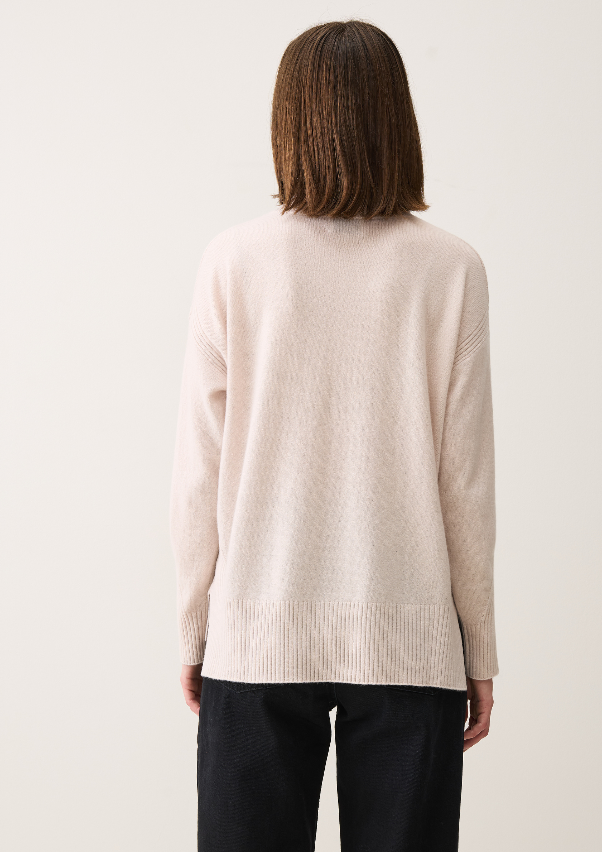 Chevron Detail Relaxed Polo Neck Sweater in Ballet Pink
