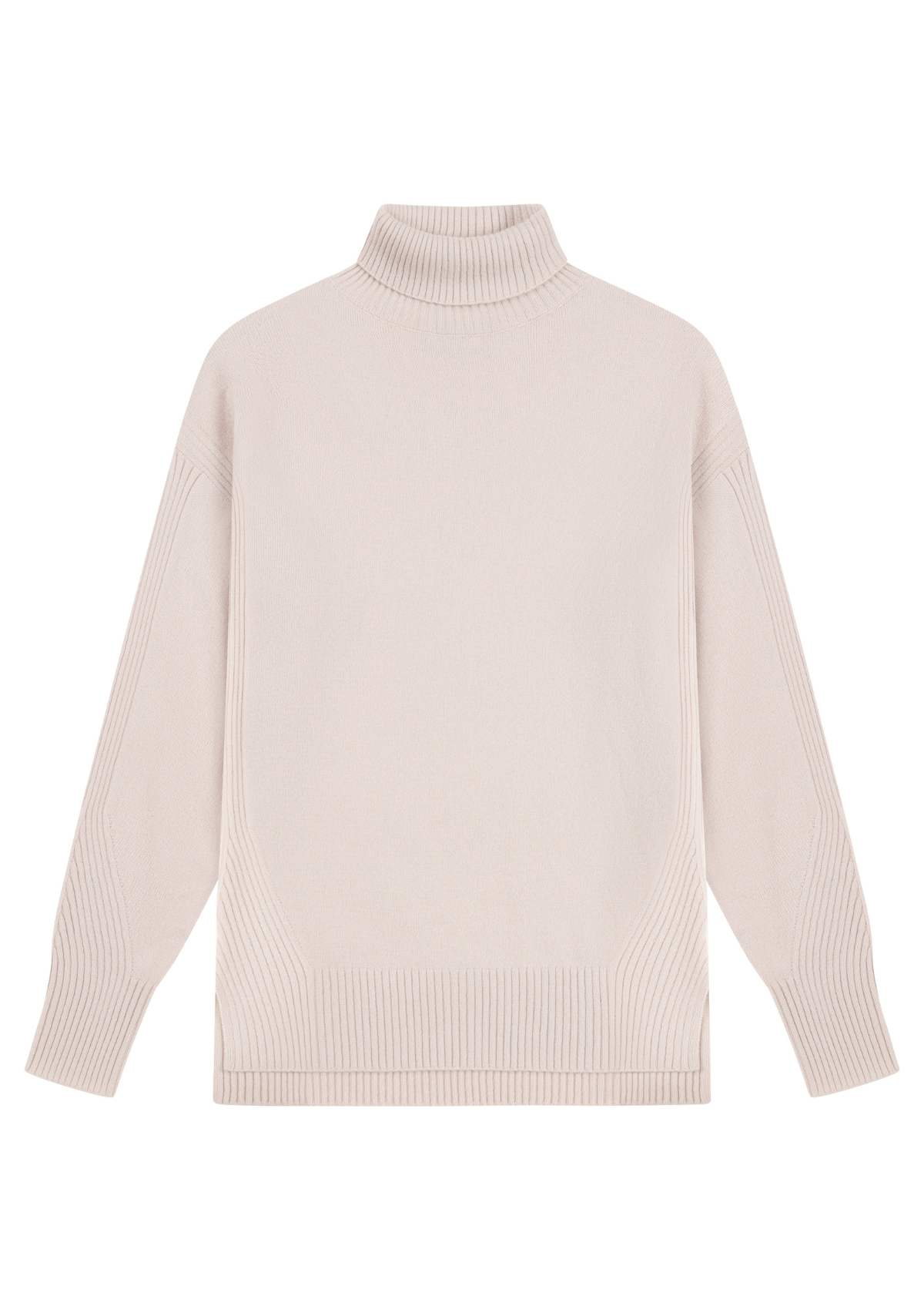 Chevron Detail Relaxed Polo Neck Sweater in Ballet Pink