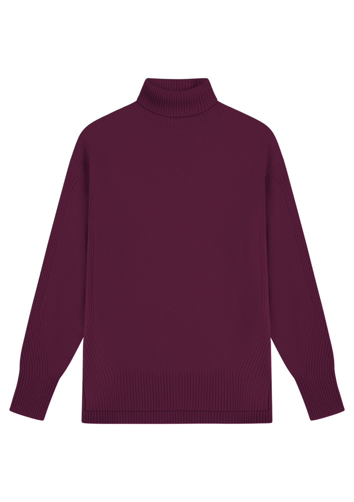 Chevron Detail Relaxed Polo Neck Sweater in Barolo Red