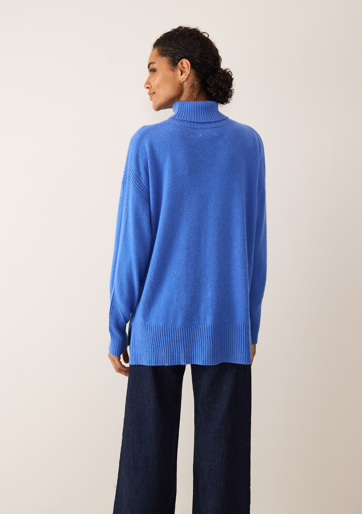 Chevron Detail Relaxed Polo Neck Sweater in Lake Blue