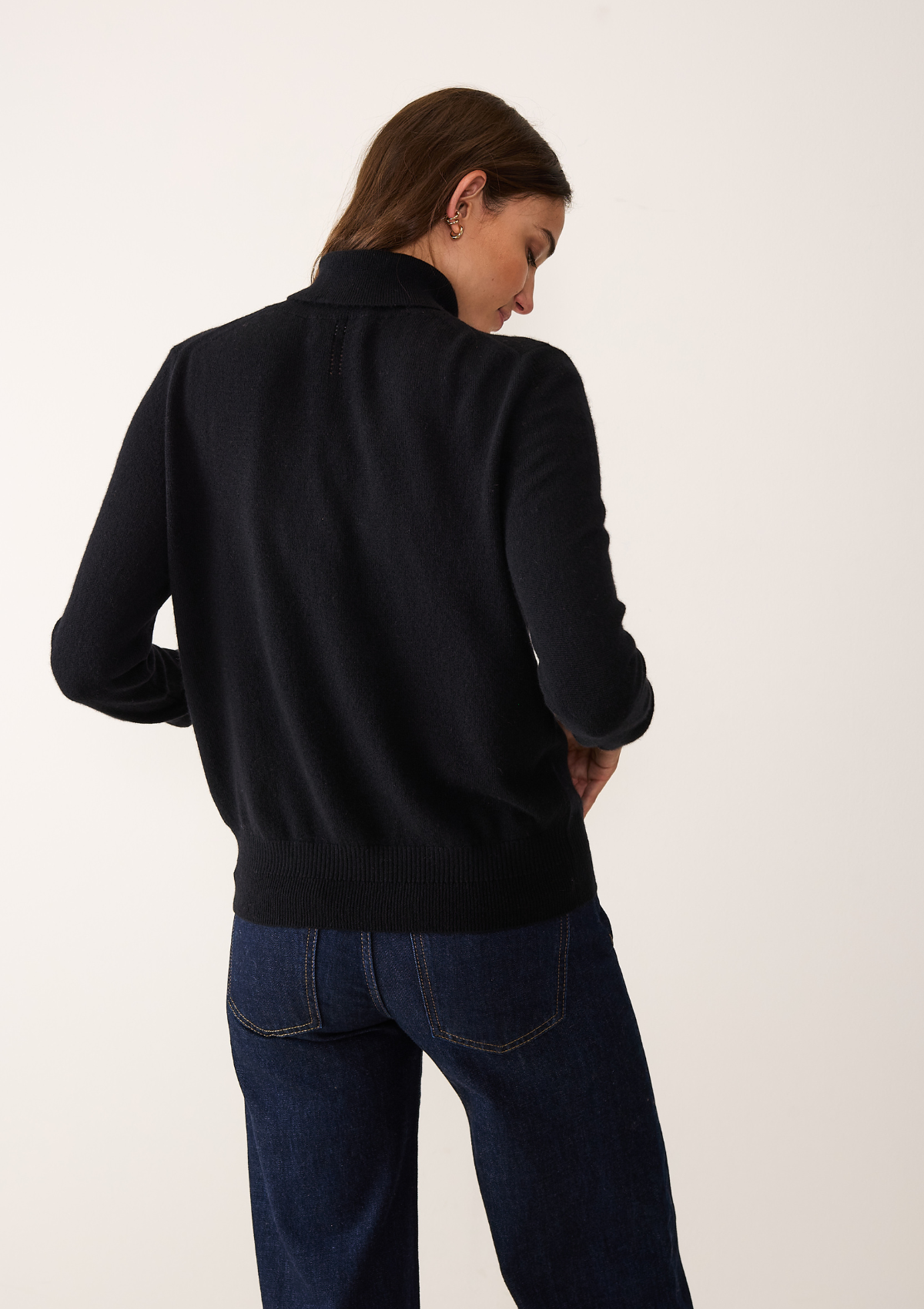 Cashmere Polo Neck Sweater in Jet Black