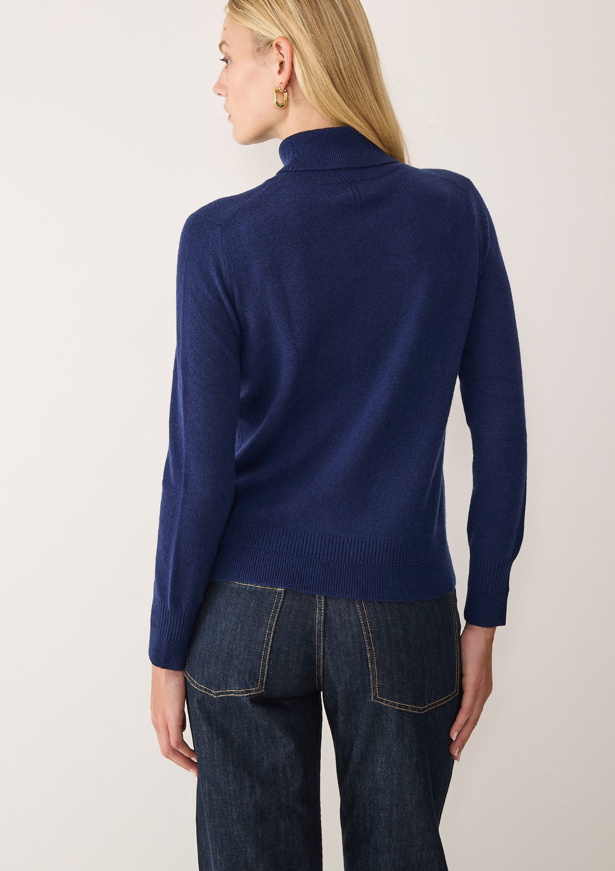Cashmere Polo Neck Sweater in Midnight Blue