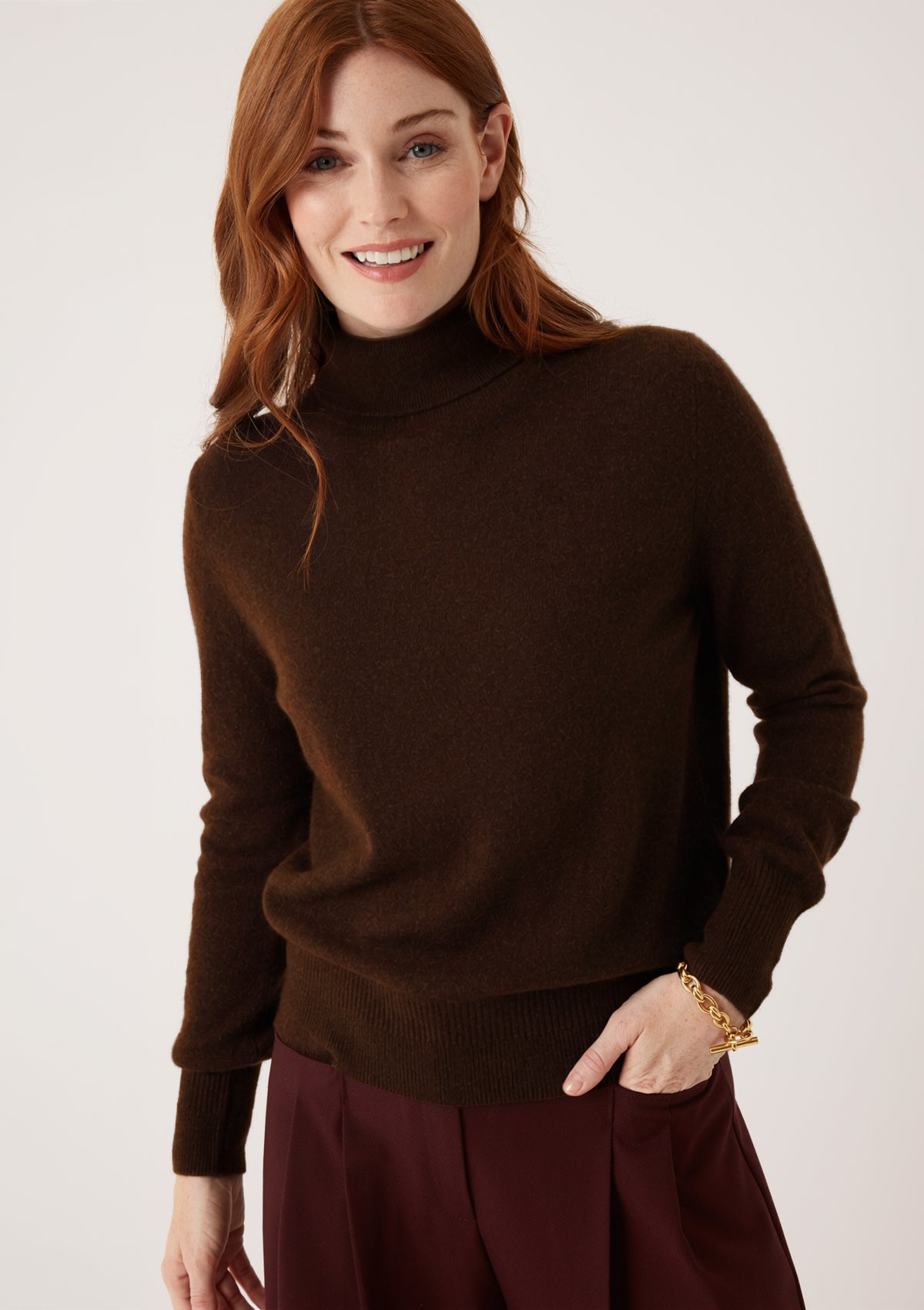 Cashmere Polo Neck Sweater in Americano Brown