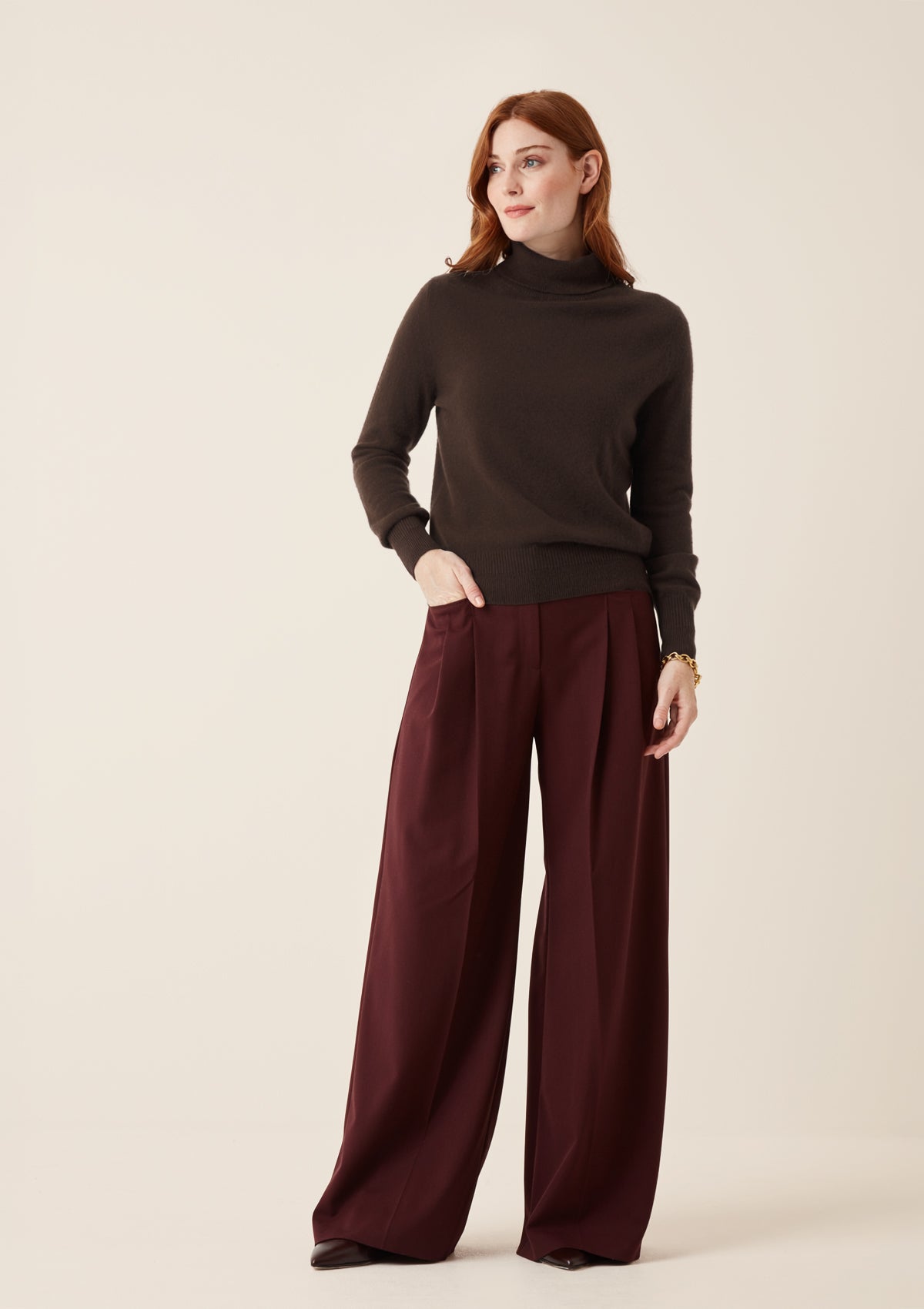Cashmere Polo Neck Sweater in Americano Brown