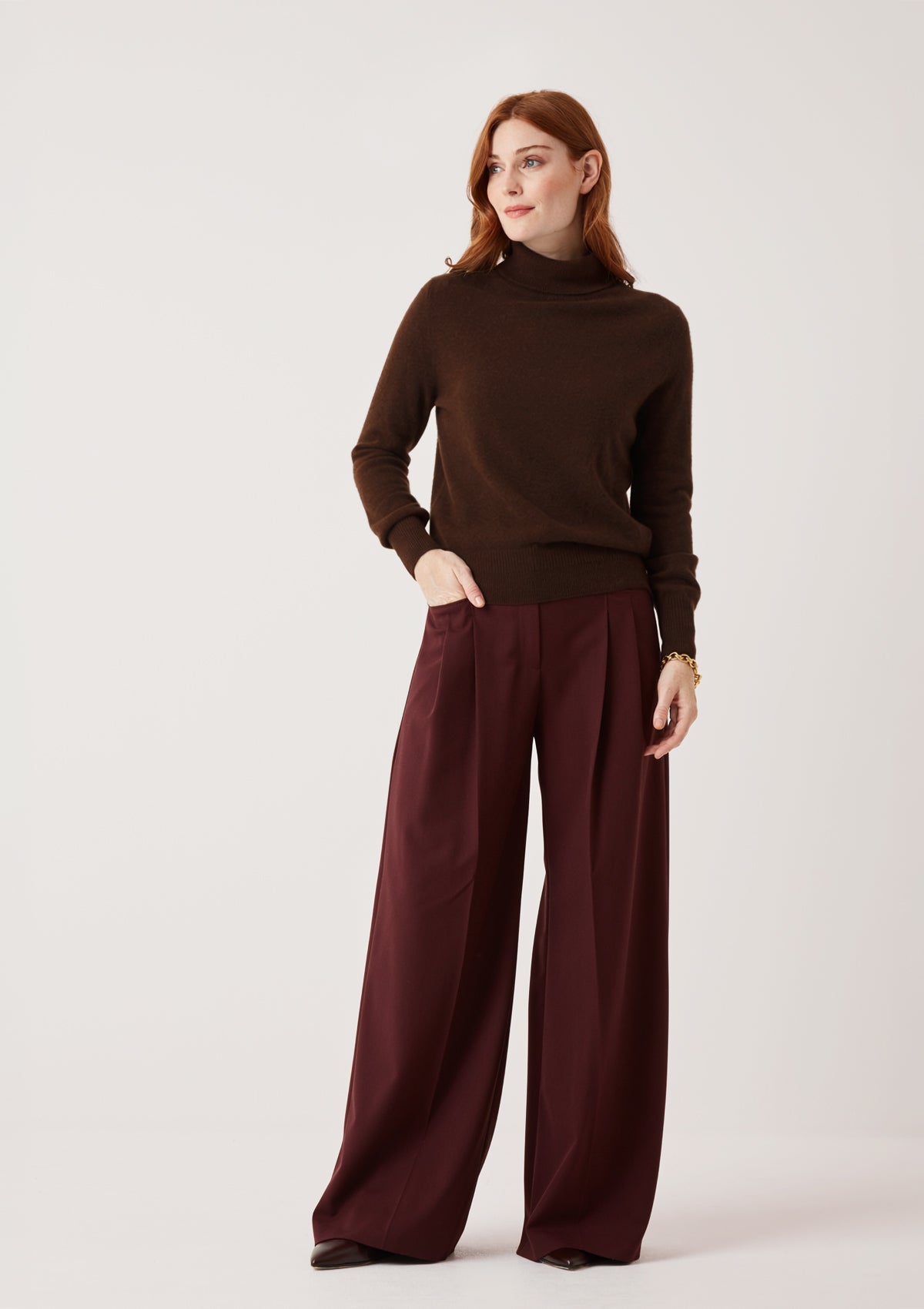 Cashmere Polo Neck Sweater in Americano Brown