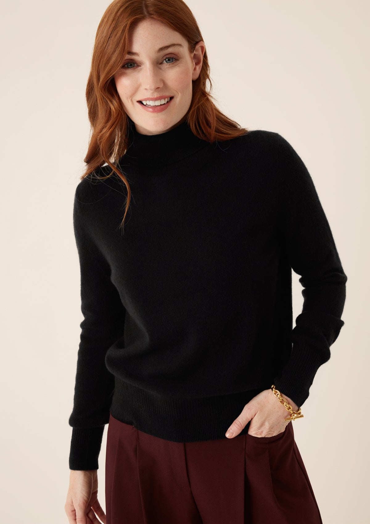 Cashmere Polo Neck Sweater in Jet Black