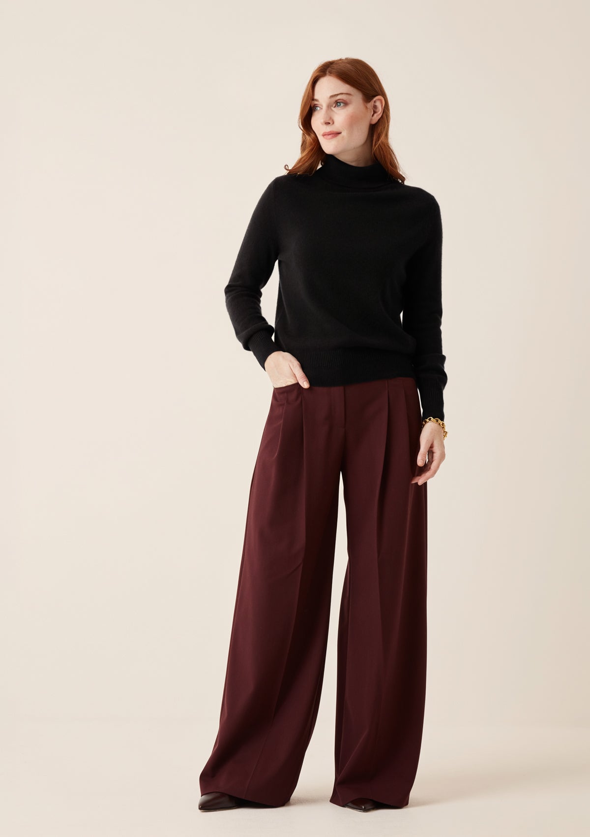 Cashmere Polo Neck Sweater in Jet Black