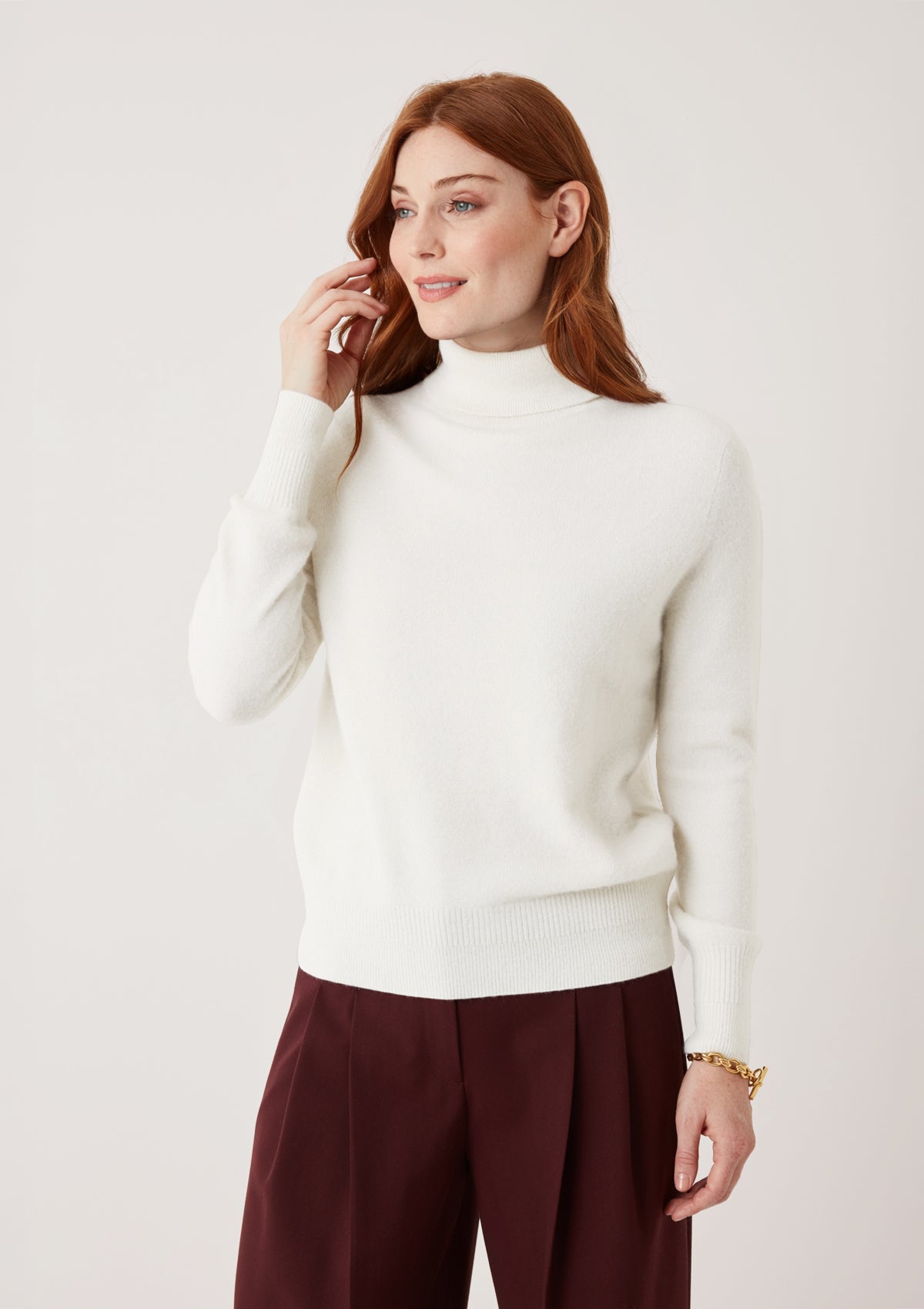 Cashmere Polo Neck Sweater in Snow White