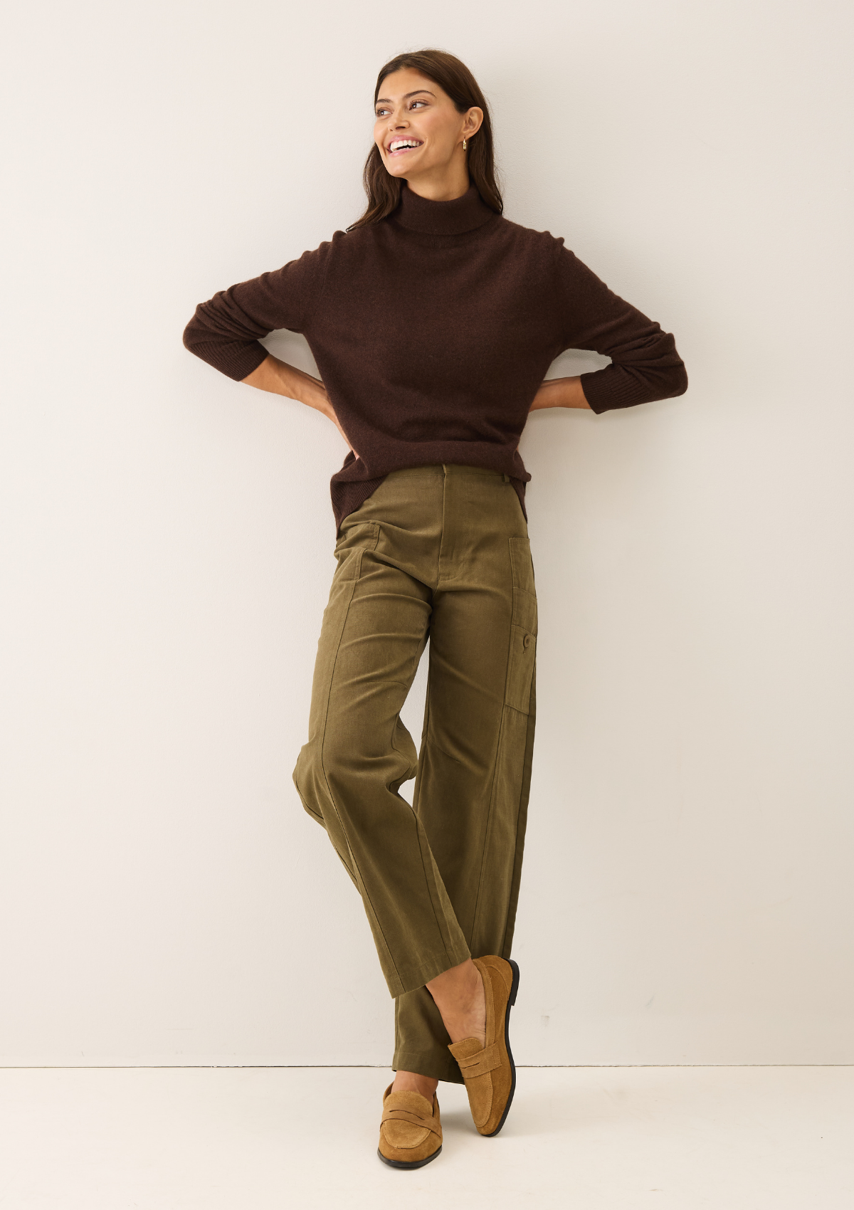 Cashmere Polo Neck Sweater in Americano Brown