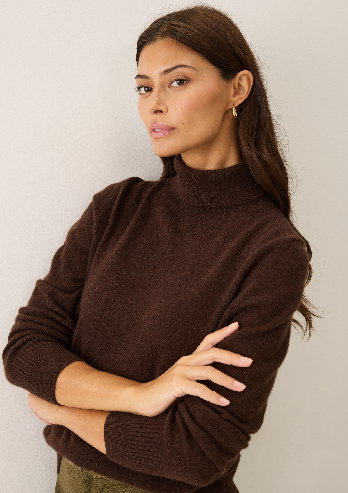 Cashmere Polo Neck Sweater in Americano Brown