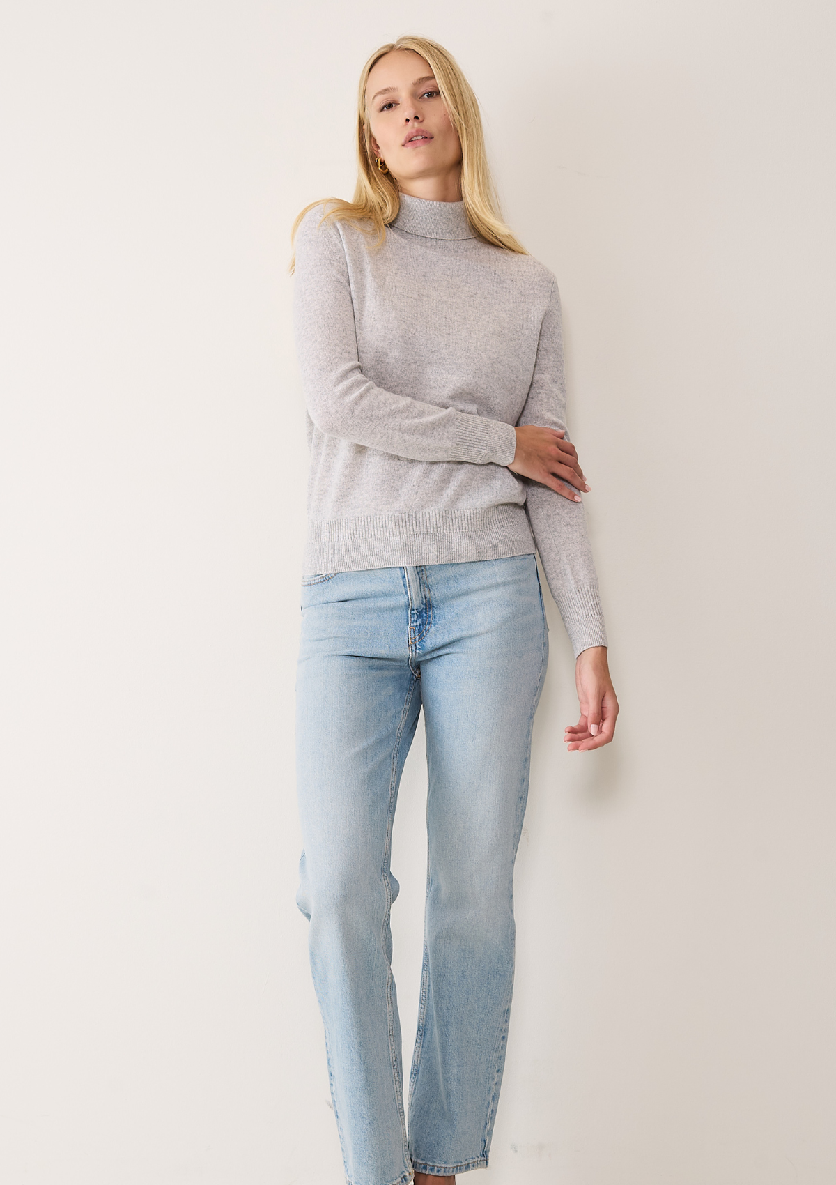 Cashmere Polo Neck Sweater in Mist Grey