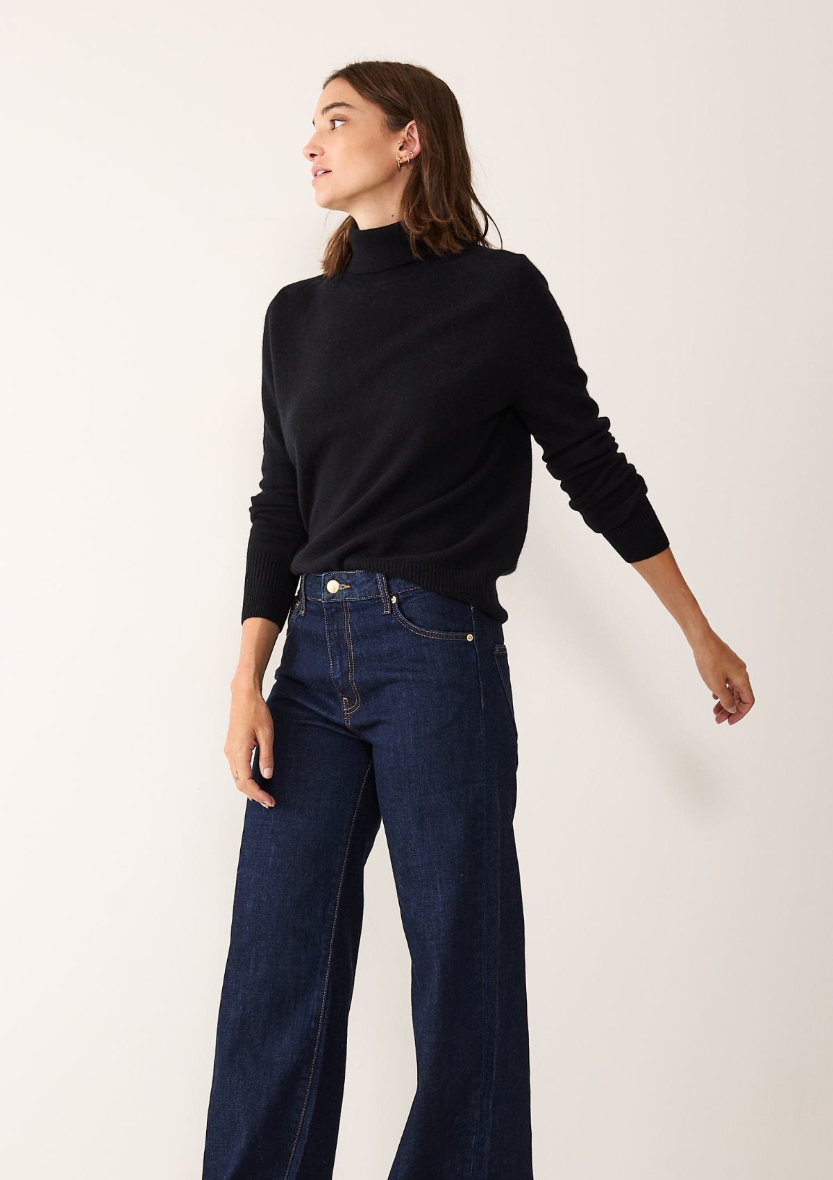 Cashmere Polo Neck Sweater in Jet Black
