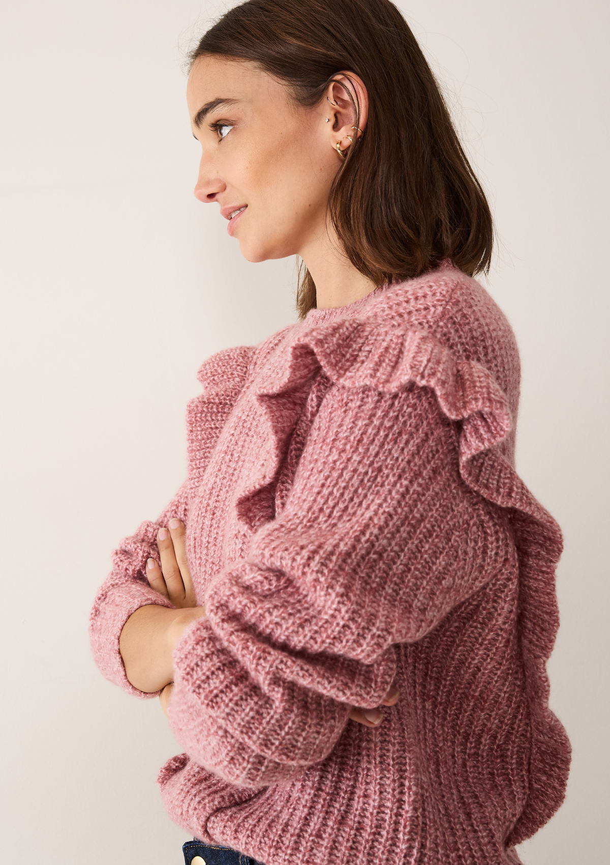 Silk & Cashmere Frilled Sweater in Sugary Pink