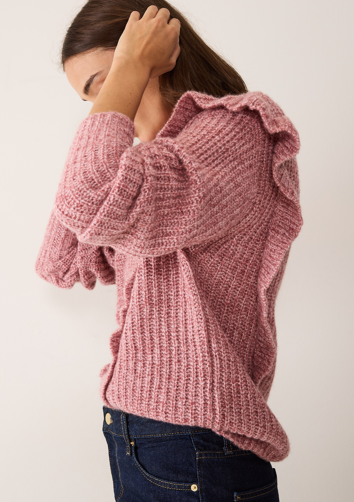 Silk & Cashmere Frilled Sweater in Sugary Pink