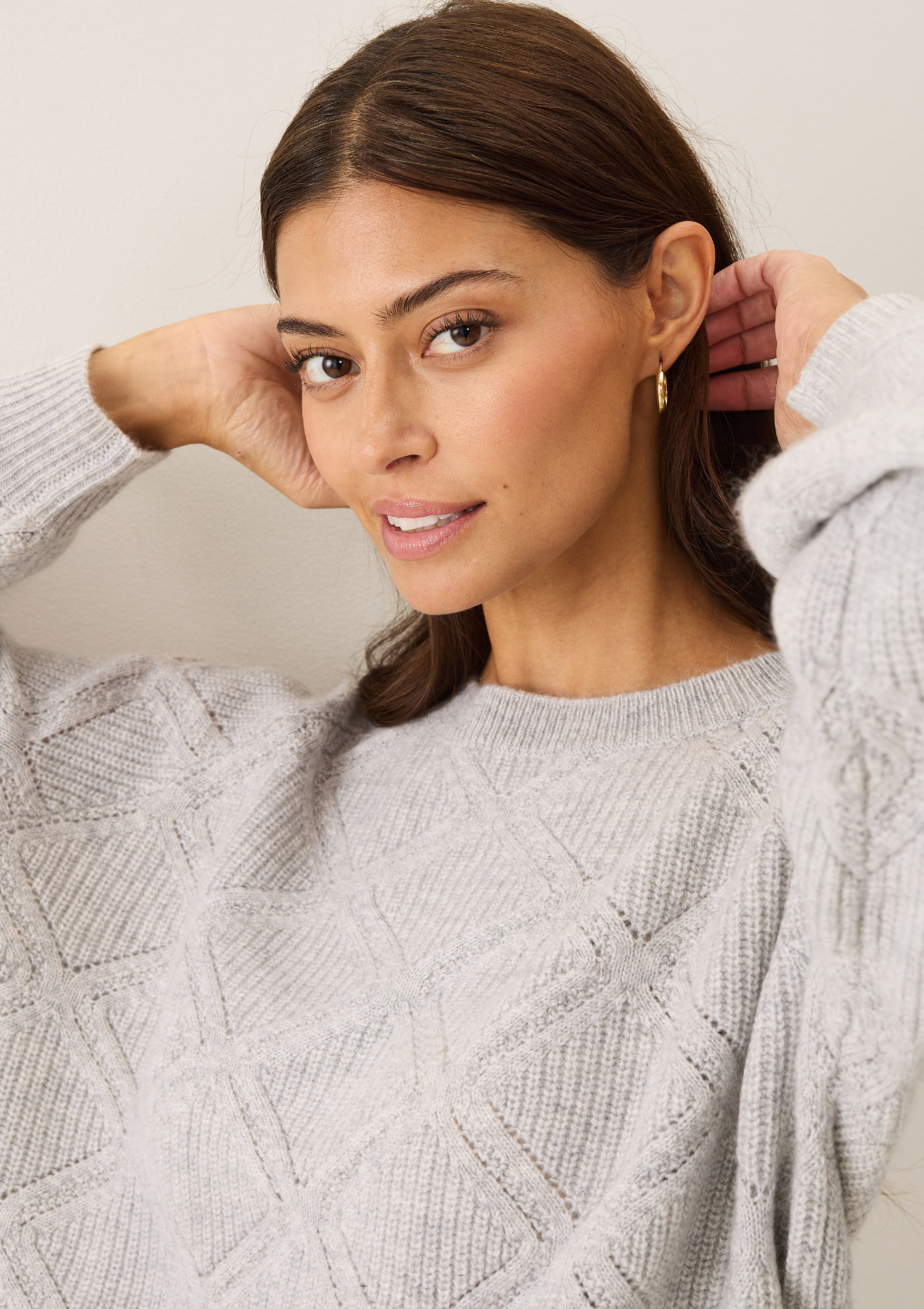 Diamond Stitch Sweater in Foggy Grey