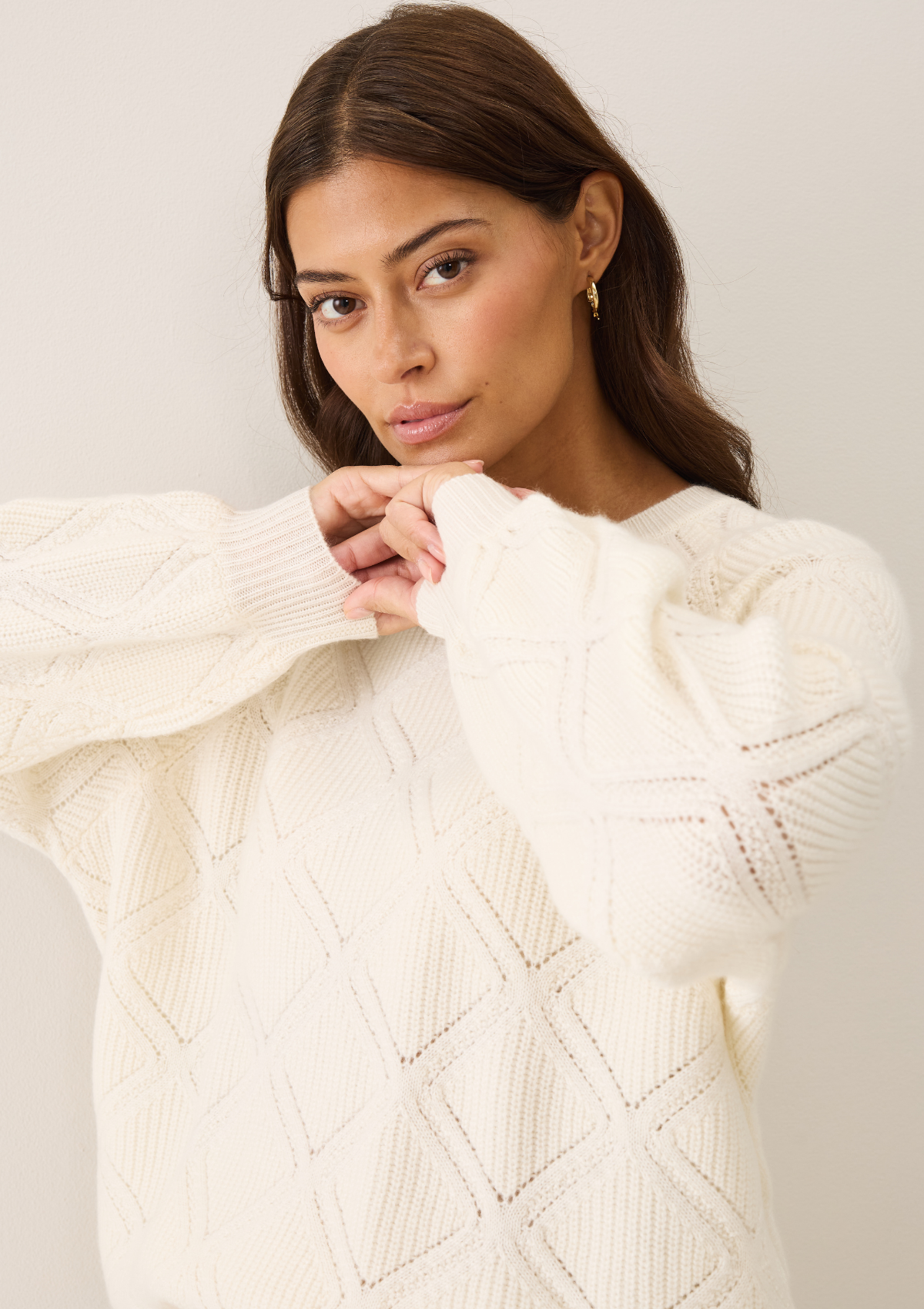 Diamond Stitch Sweater in Snow White