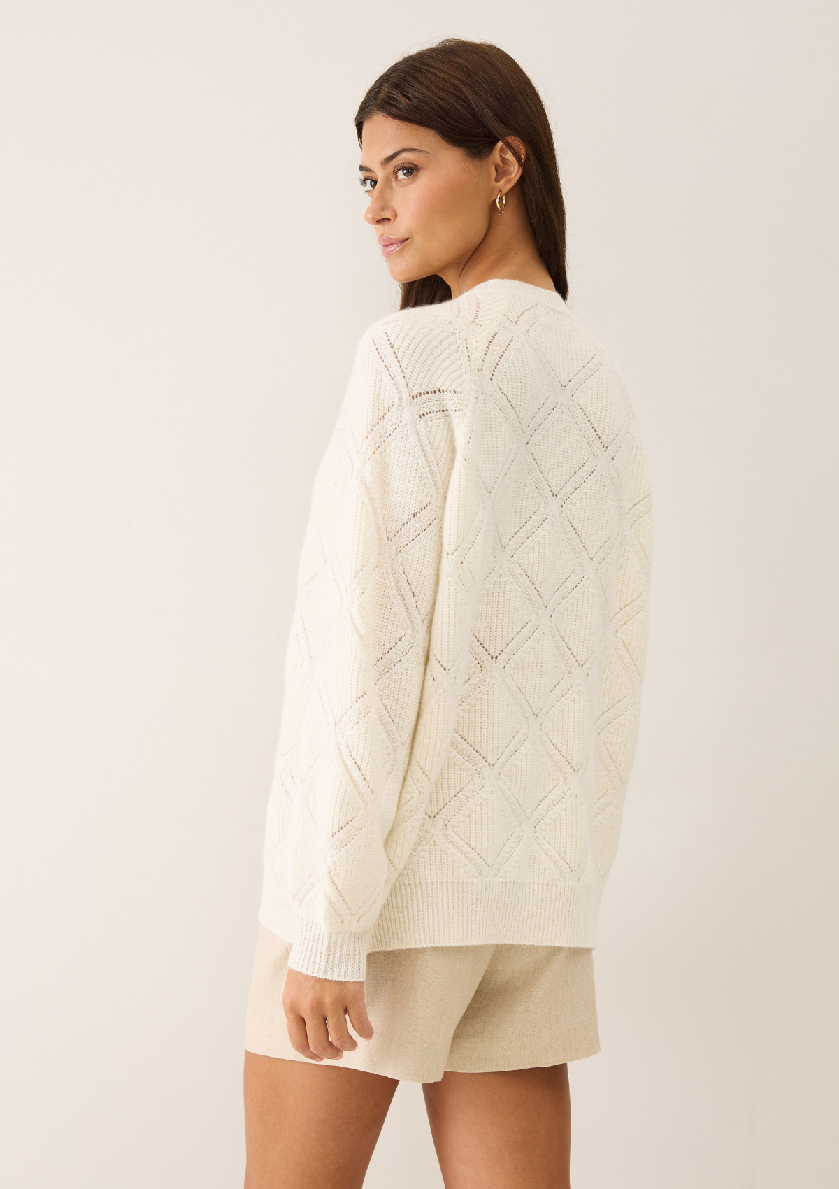 Diamond Stitch Sweater in Snow White