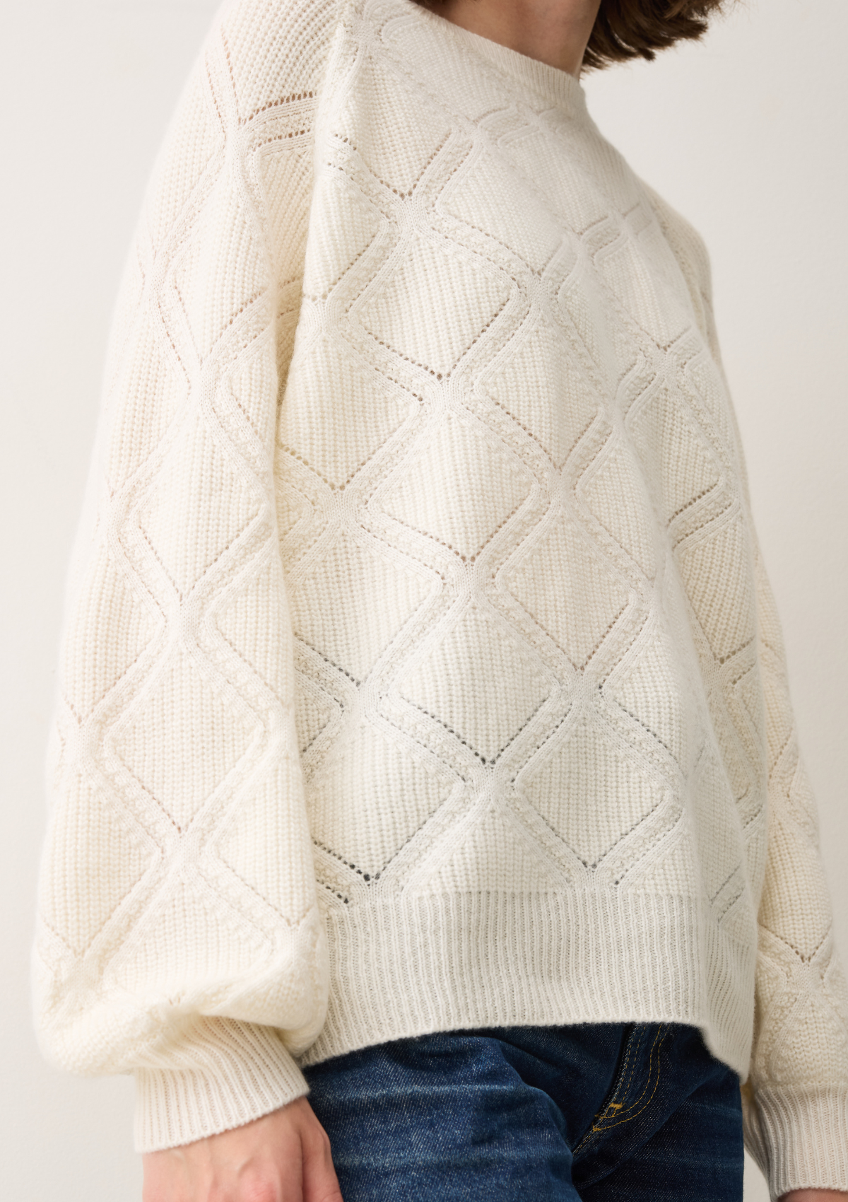 Diamond Stitch Sweater in Snow White
