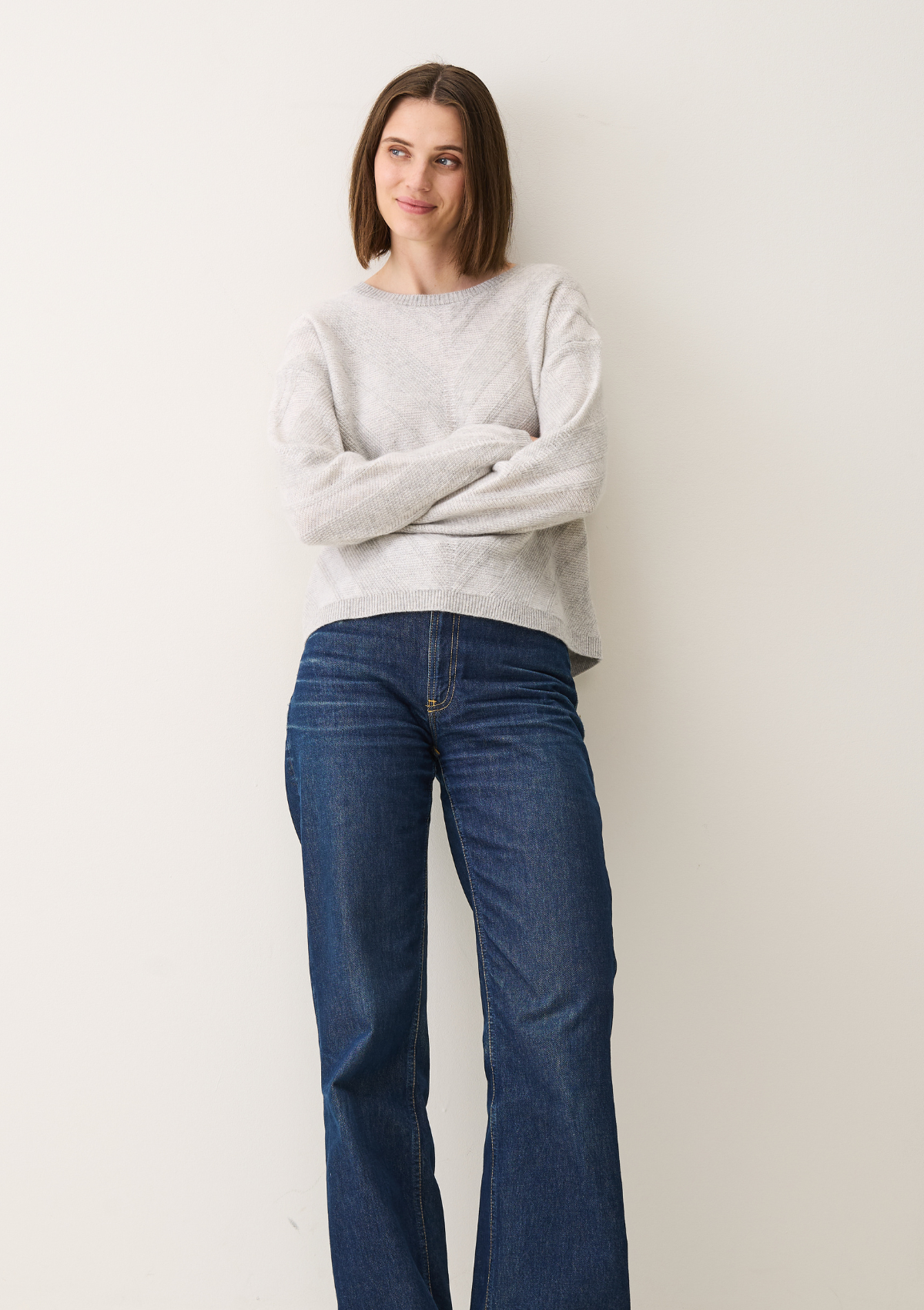 Textured Chevron Sweater in Foggy Grey & Snow White