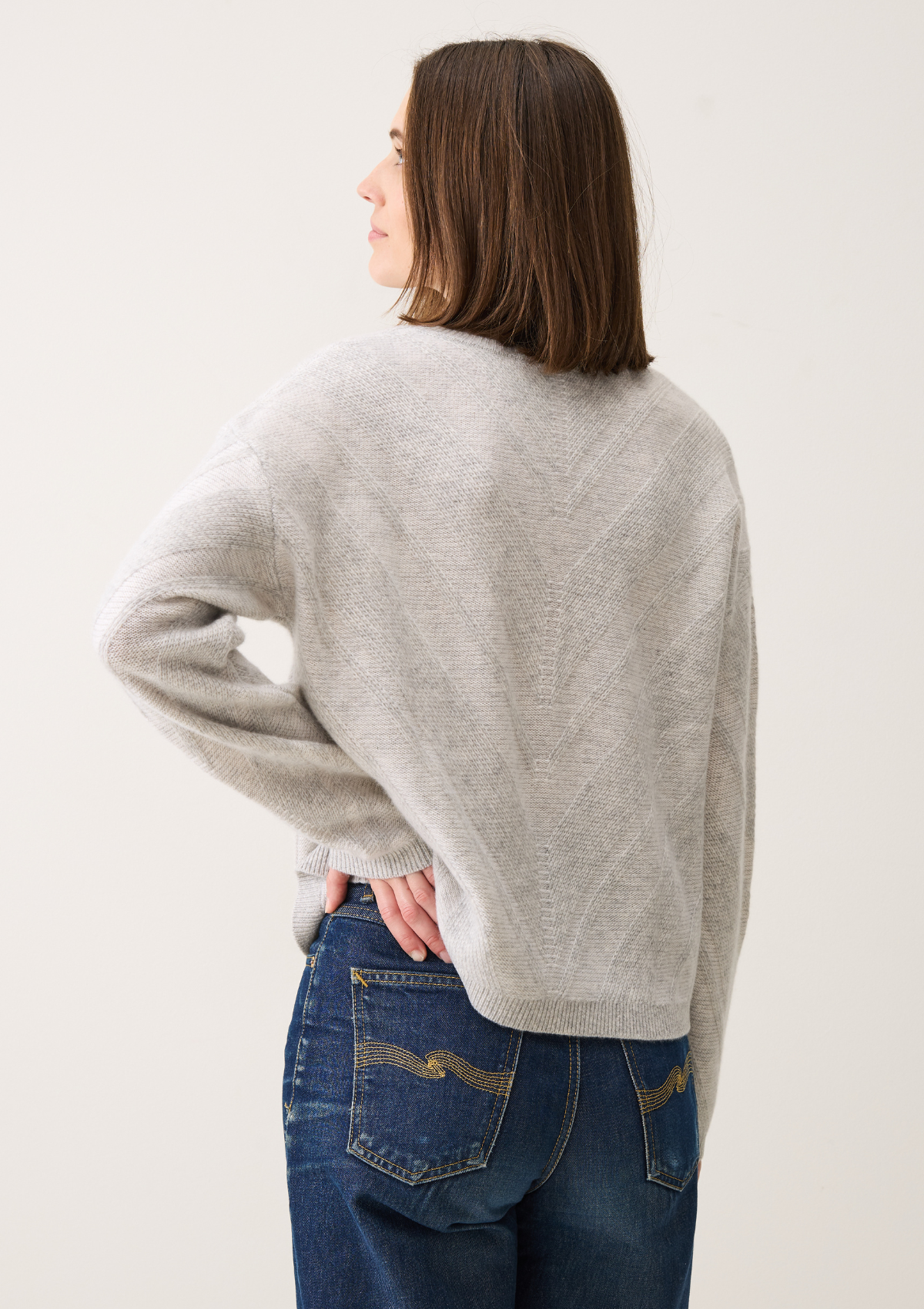 Textured Chevron Sweater in Foggy Grey & Snow White