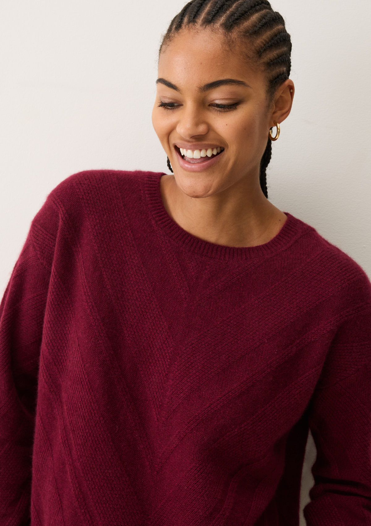 Textured Chevron Sweater in Barolo Red