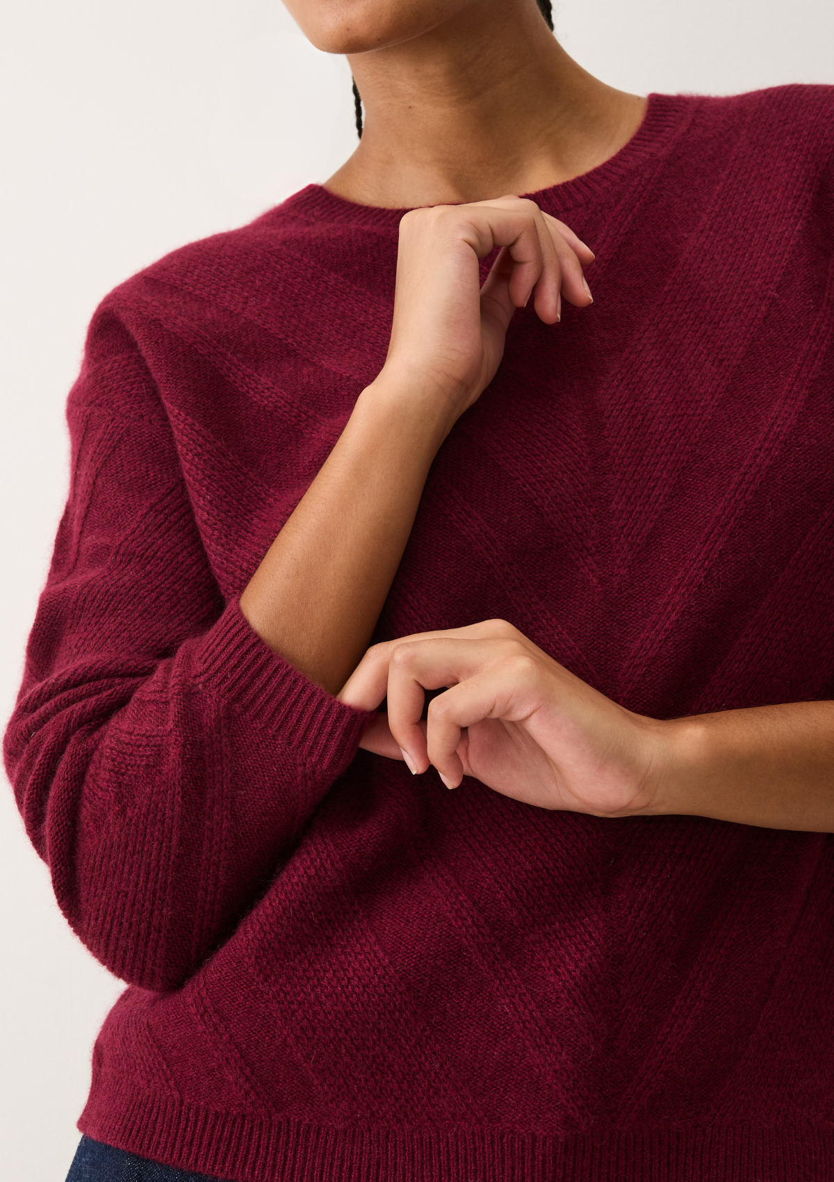 Textured Chevron Sweater in Barolo Red