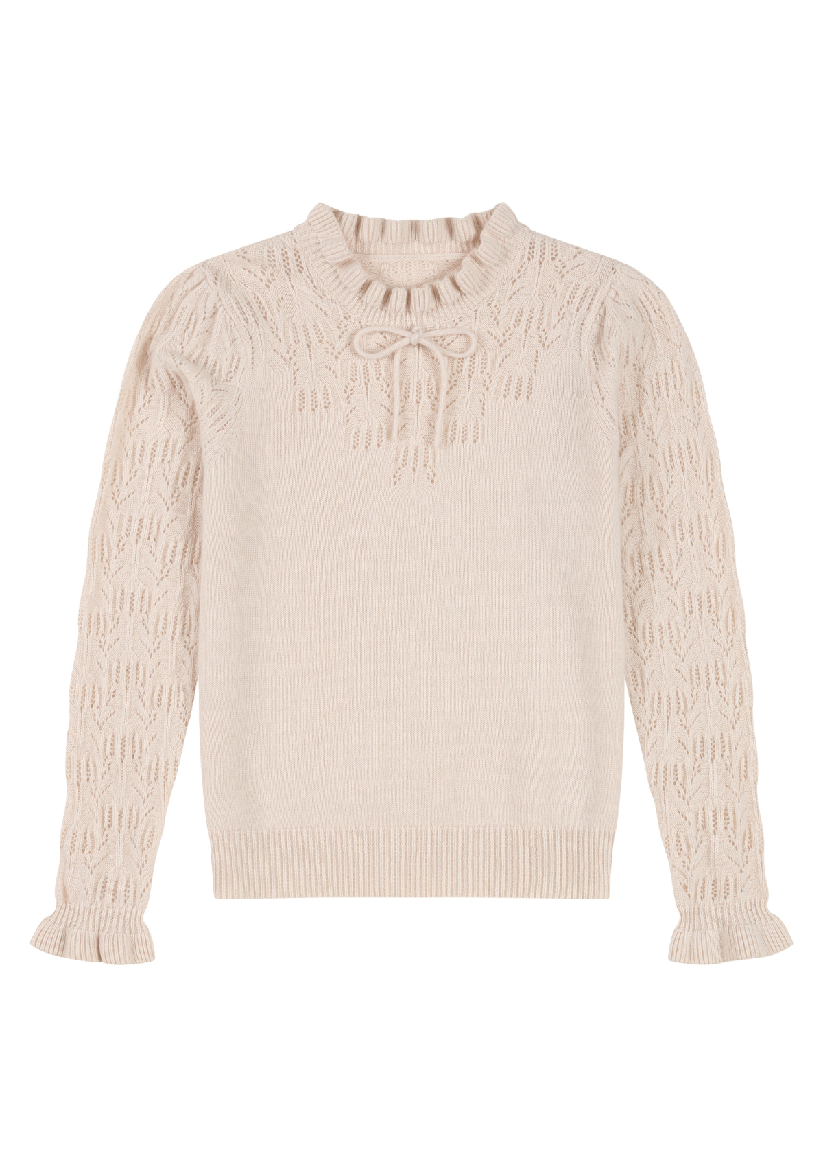 Tie Neck Pointelle Sweater in Feather Neutral
