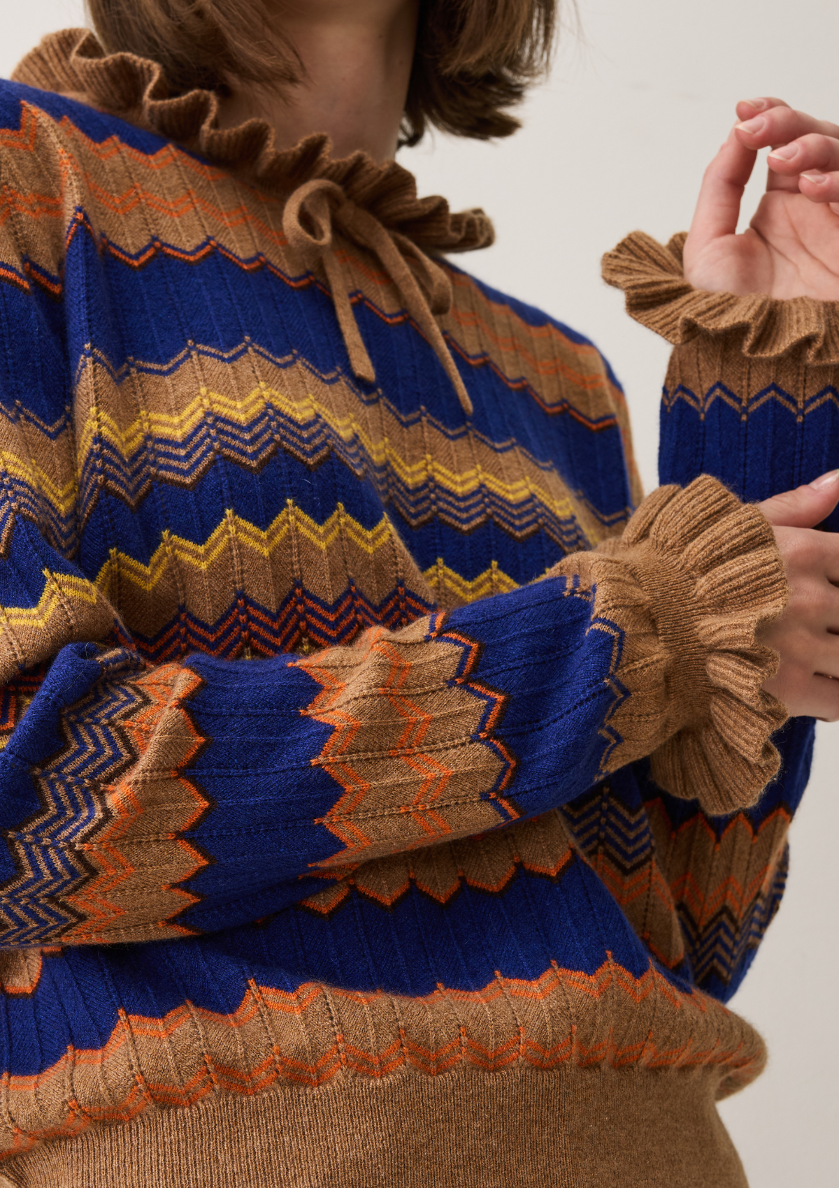 Chevron Stitch Sweater in Blue & Orange Mix