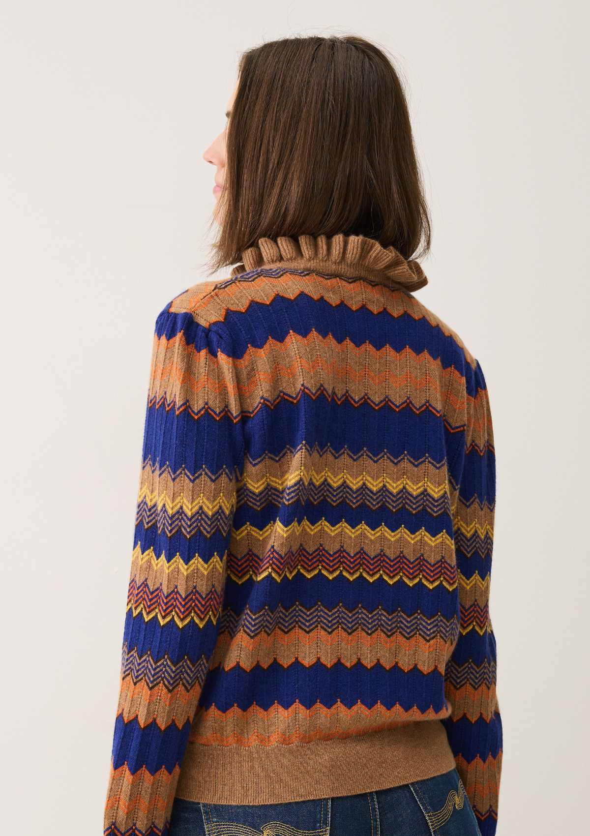 Chevron Stitch Sweater in Blue & Orange Mix