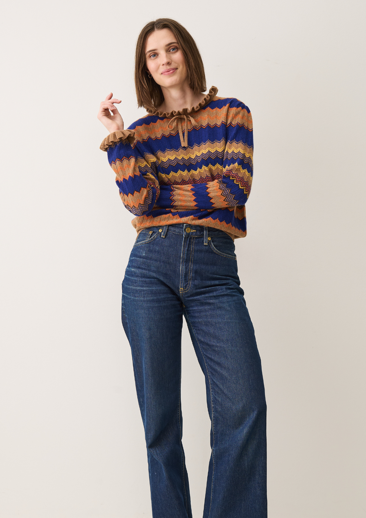 Chevron Stitch Sweater in Blue & Orange Mix