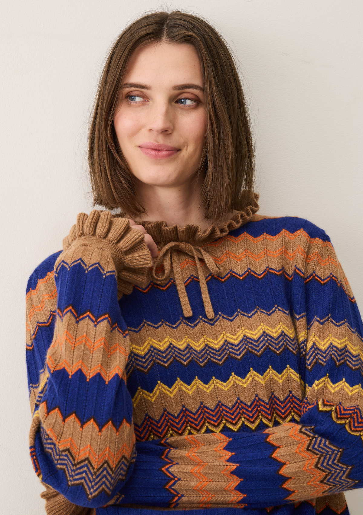 Chevron Stitch Sweater in Blue & Orange Mix