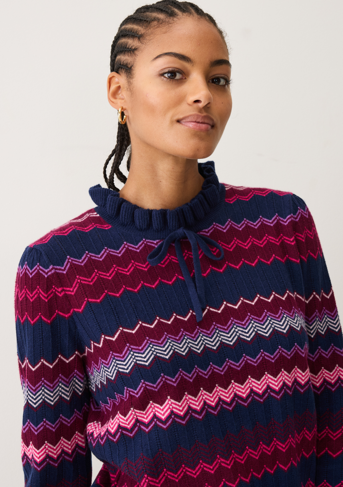 Chevron Stitch Sweater in Pink & Navy Mix