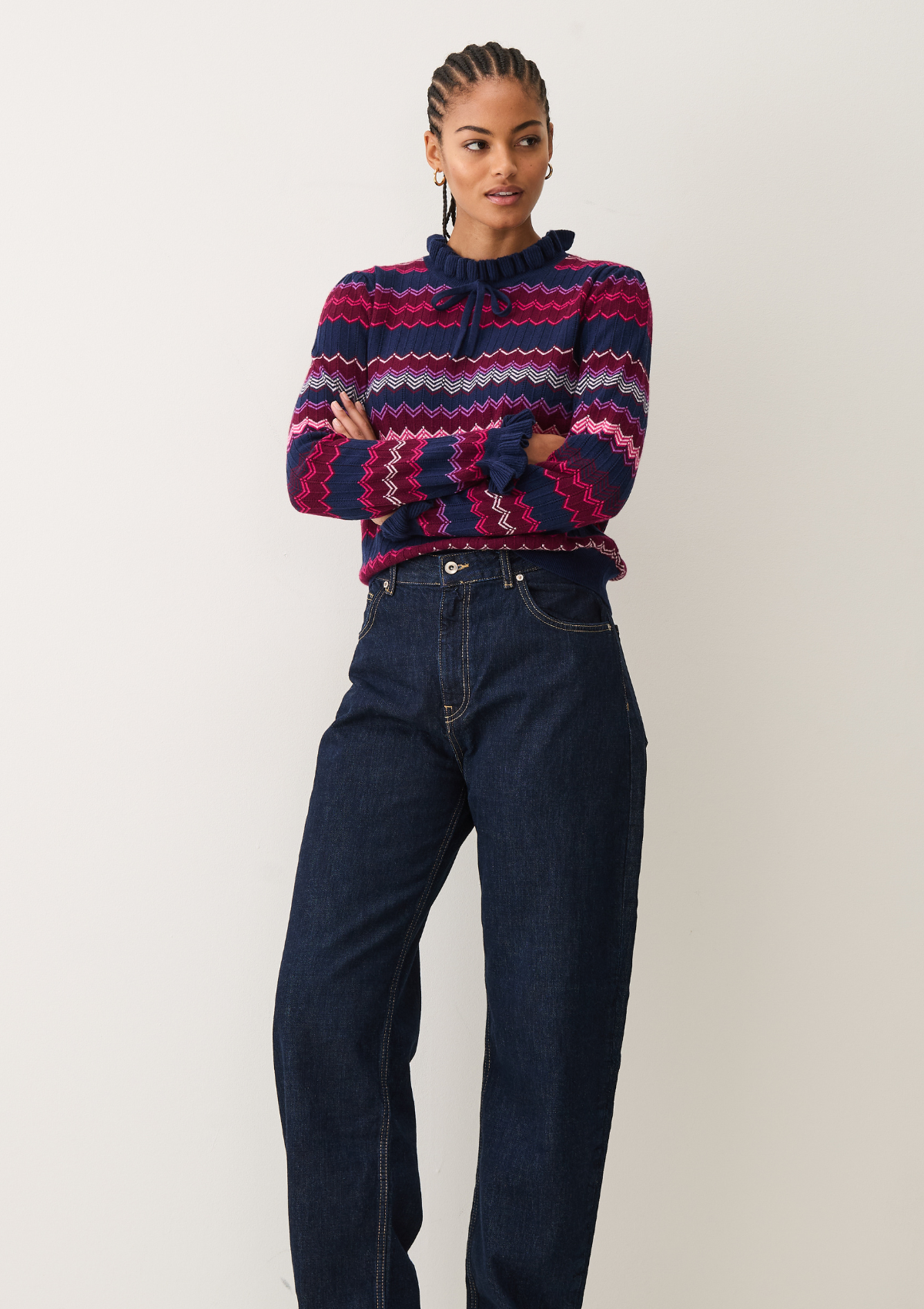 Chevron Stitch Sweater in Pink & Navy Mix