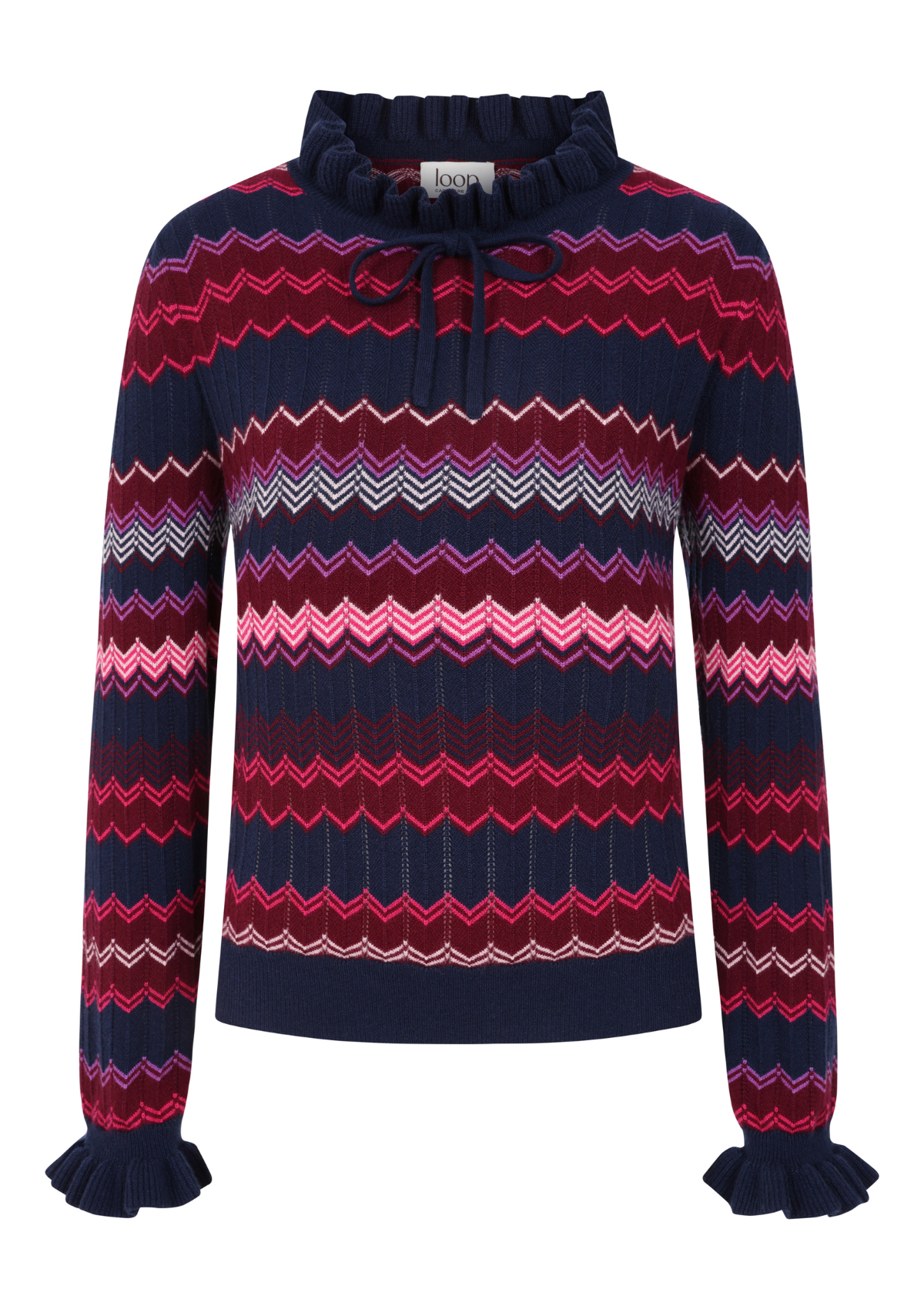 Chevron Stitch Sweater in Pink & Navy Mix