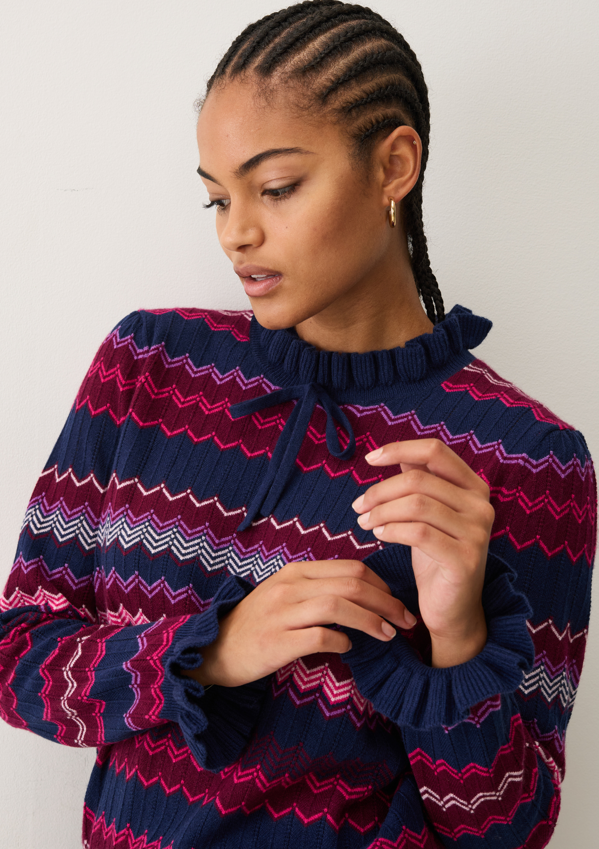 Chevron Stitch Sweater in Pink & Navy Mix
