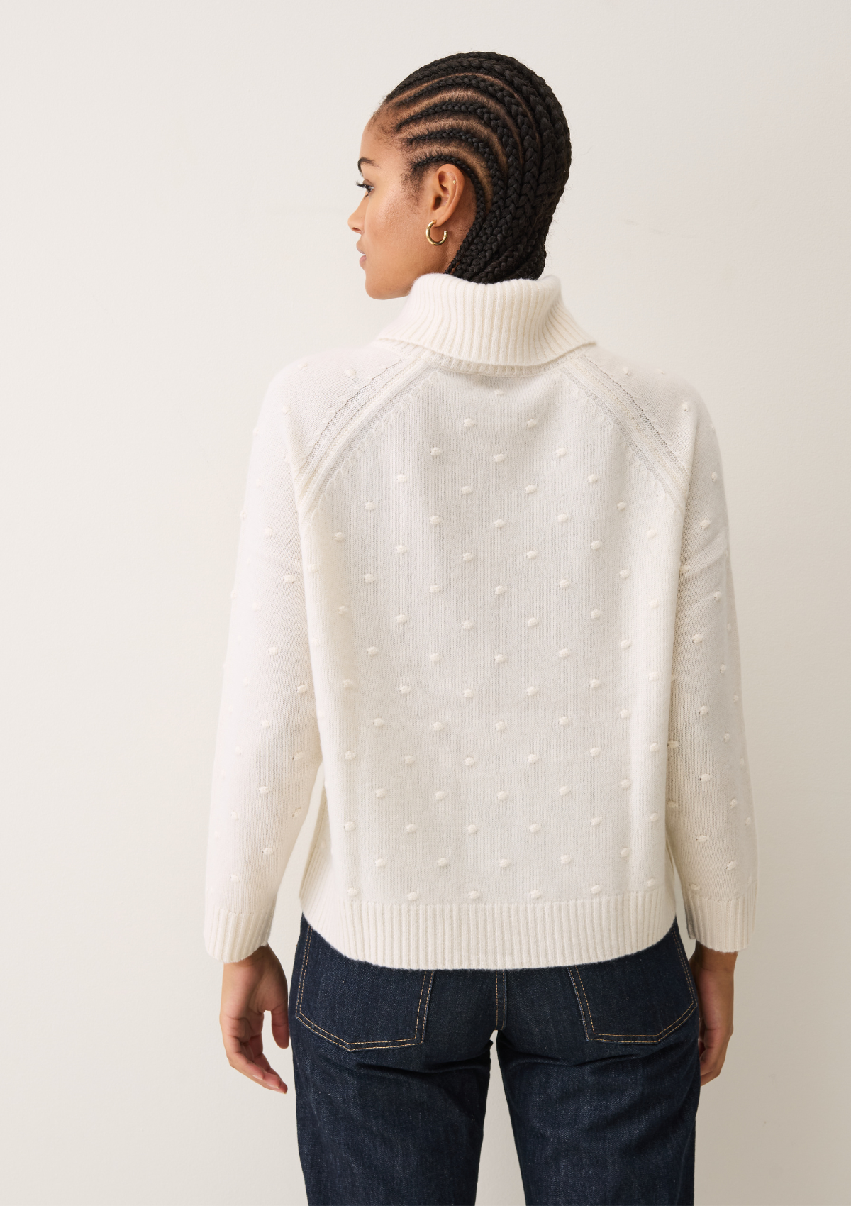 Bobble Polo Neck Sweater in Snow White