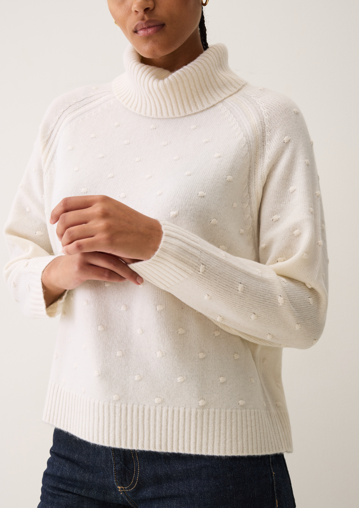 Bobble Polo Neck Sweater in Snow White