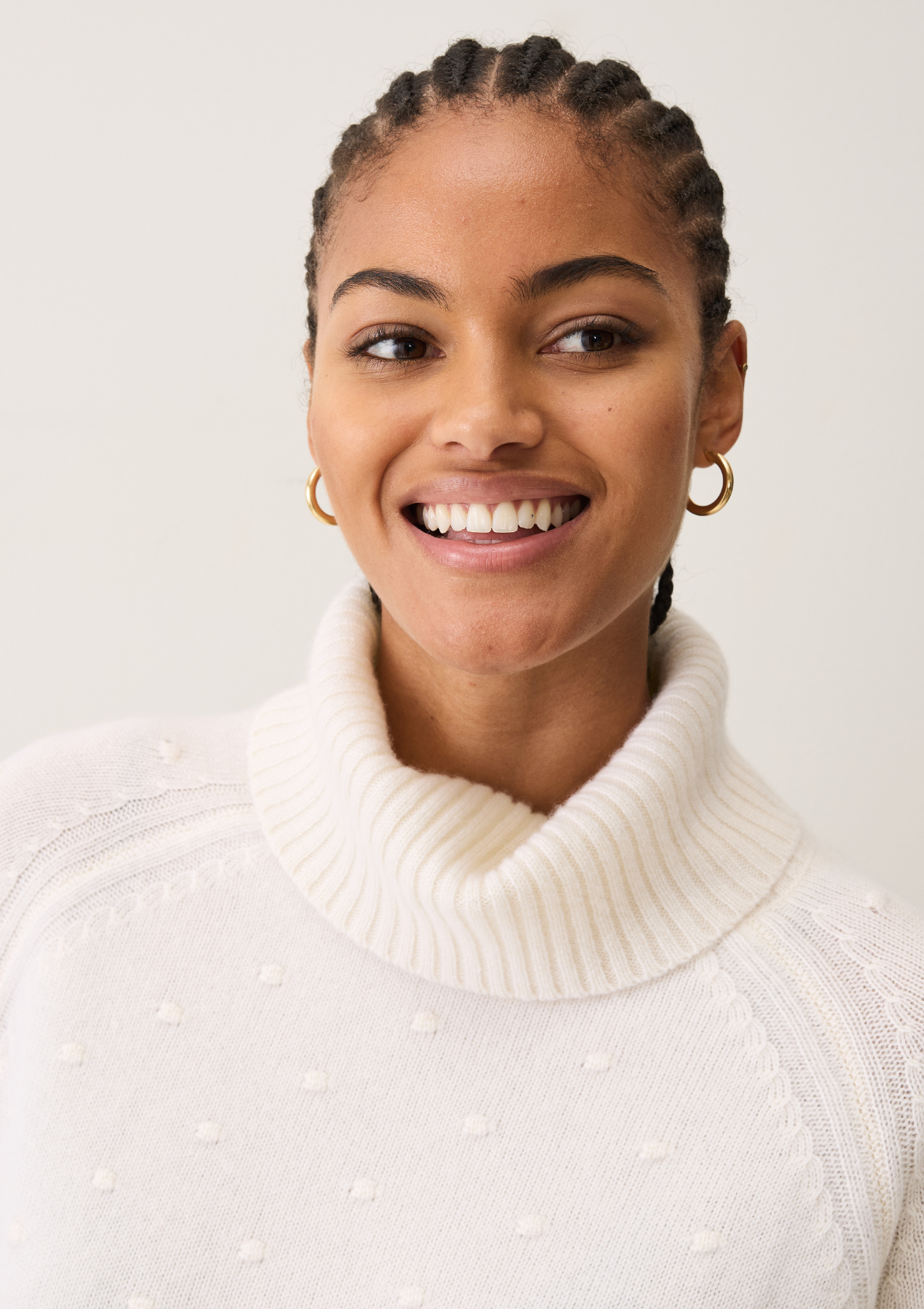 Bobble Polo Neck Sweater in Snow White