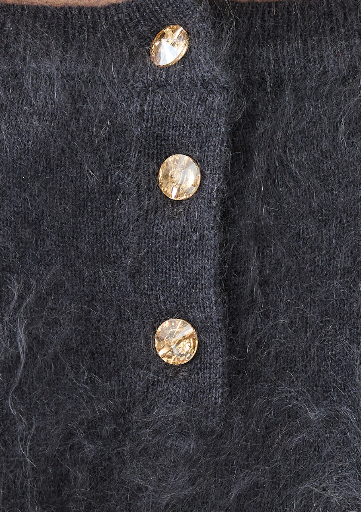 Short-Sleeved Brushed Cashmere Sweater with Jewelled Buttons in Universe Grey