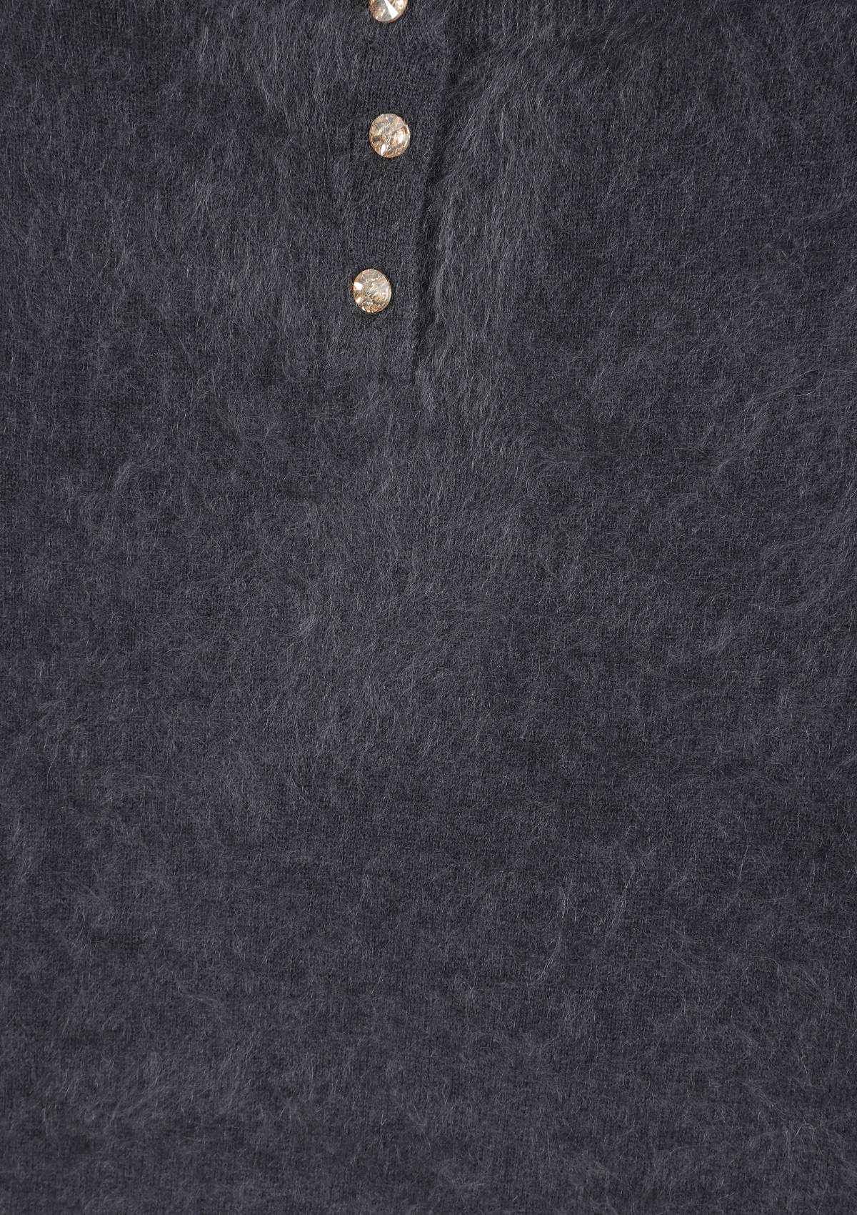 Short-Sleeved Brushed Cashmere Sweater with Jewelled Buttons in Universe Grey