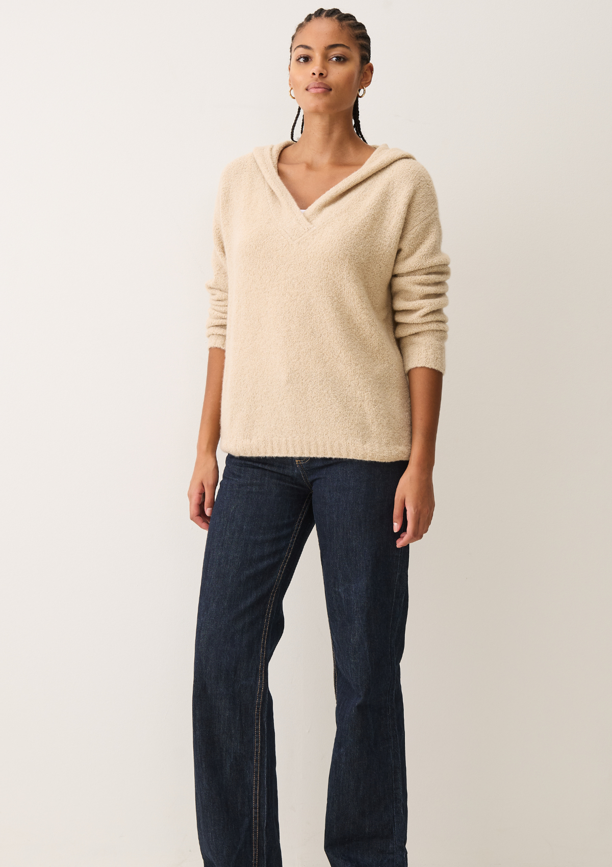 Boucle Hooded Sweater in Smoke Beige