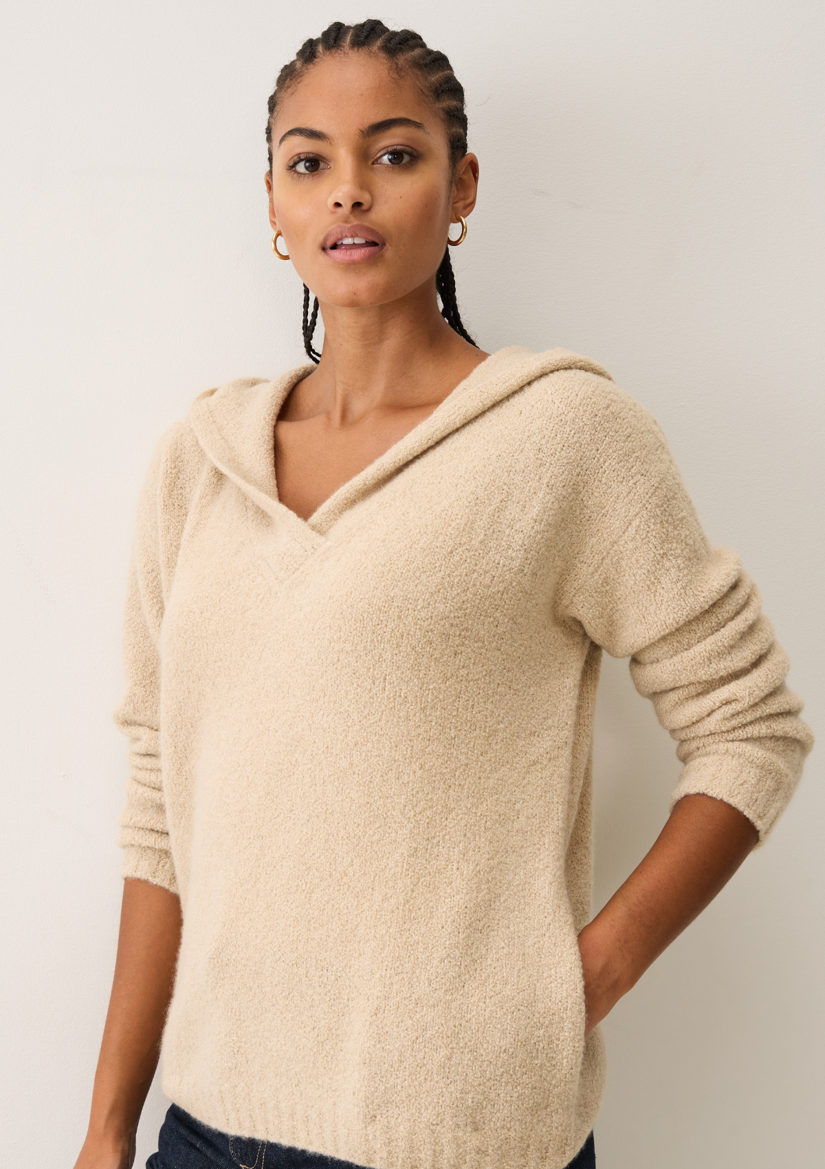 Boucle Hooded Sweater in Smoke Beige