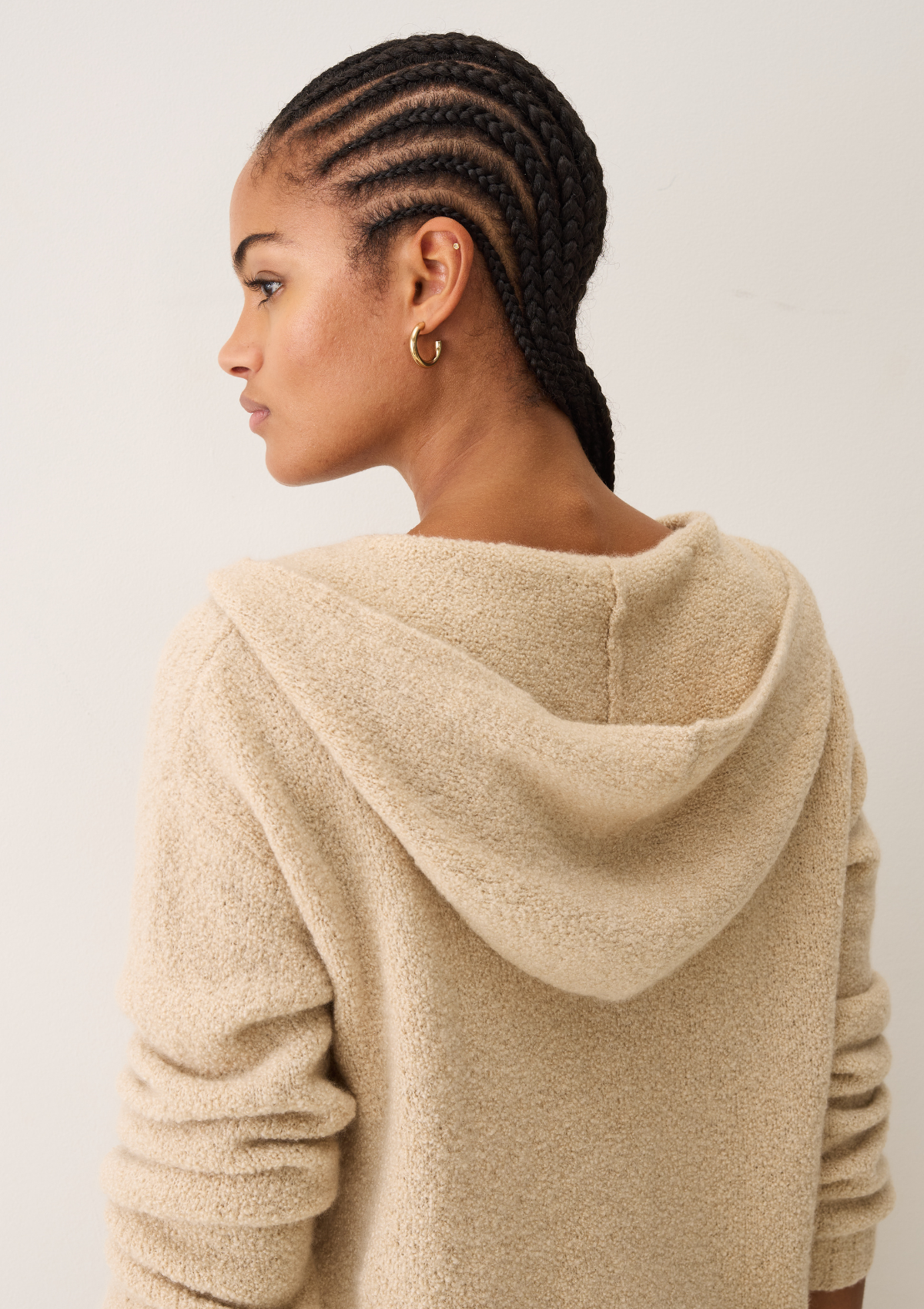 Boucle Hooded Sweater in Smoke Beige