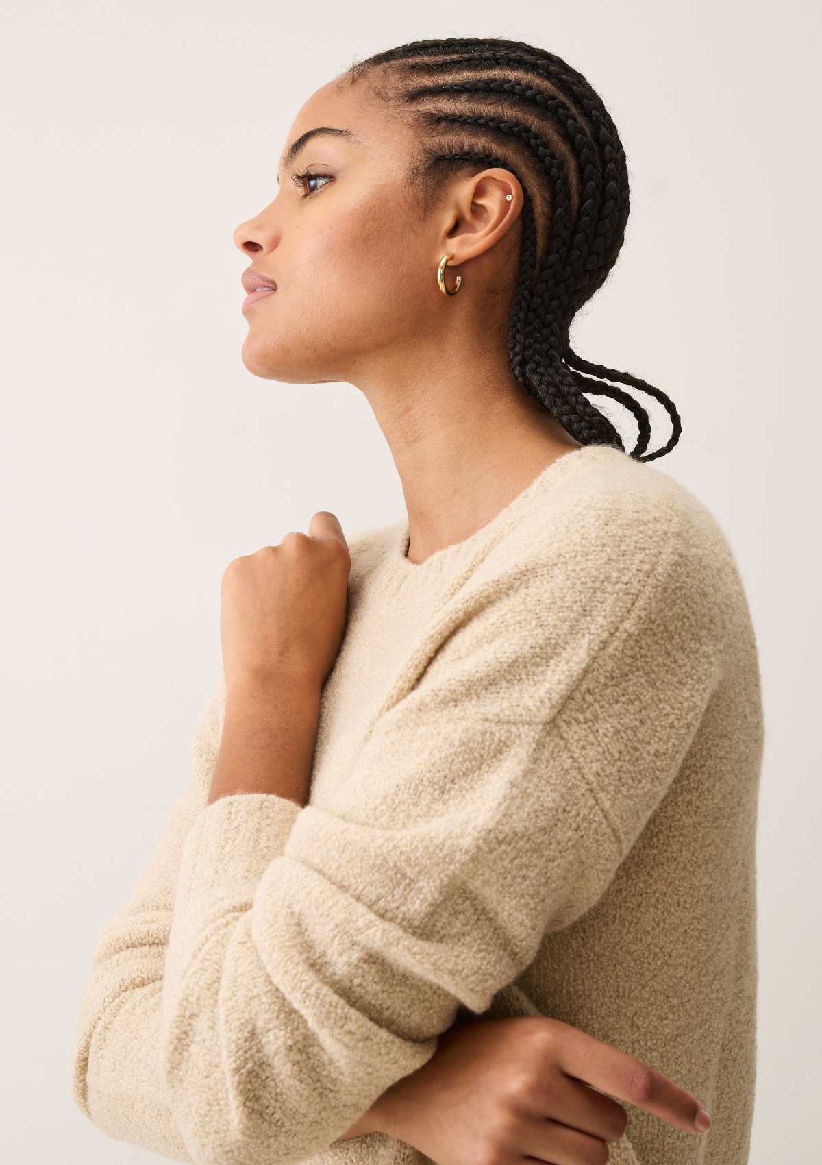 Boucle Cropped Sweatshirt in Smoke Beige
